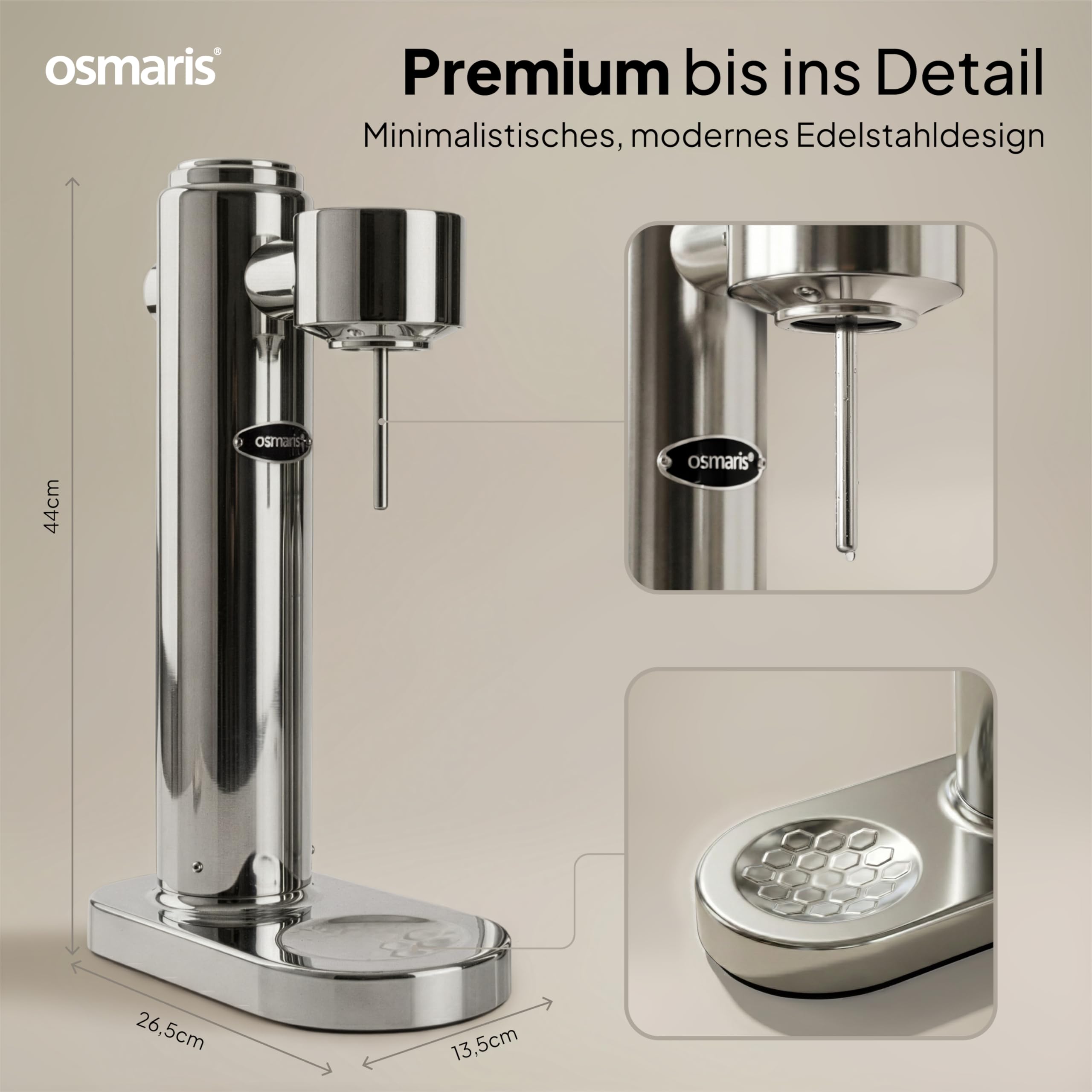 Wassersprudler aus hochwertigem Edelstahl - Design Soda Maker inkl. 2x 1,1 L Edelstahlflaschen - geschmacksneutral & 100% dicht - Sprudelwasser Maschine mit Druckablassventil für moderne Küchen