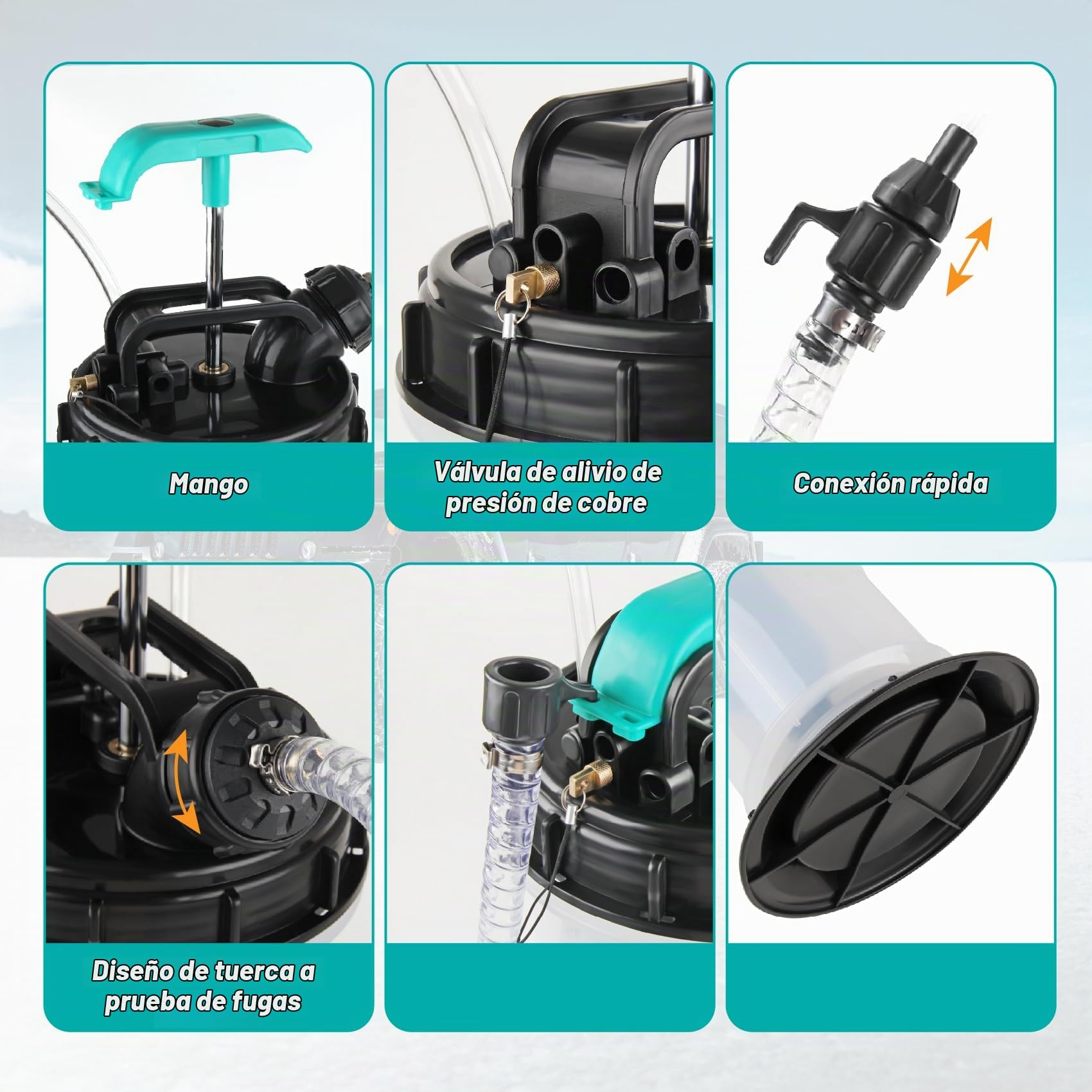 Bomba autoaspiración/Manual extracción Aceite Coche 5,3 litros, Incluyendo 4 mangueras, Regla de Aceite y mangueras de ventilación, Cambio de Aceite al vacío, Vaciado de Aceite del automóvil