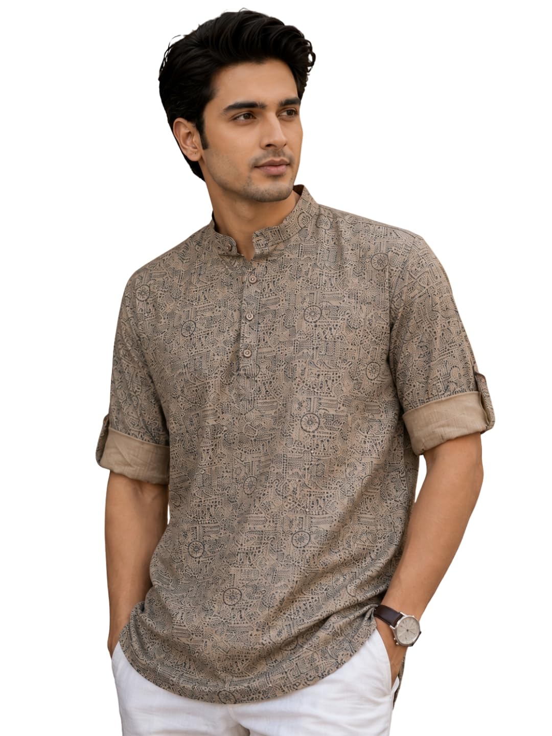 majestic man Men's Cotton Regular Fit Short Printed Designer Kurta-picture-49