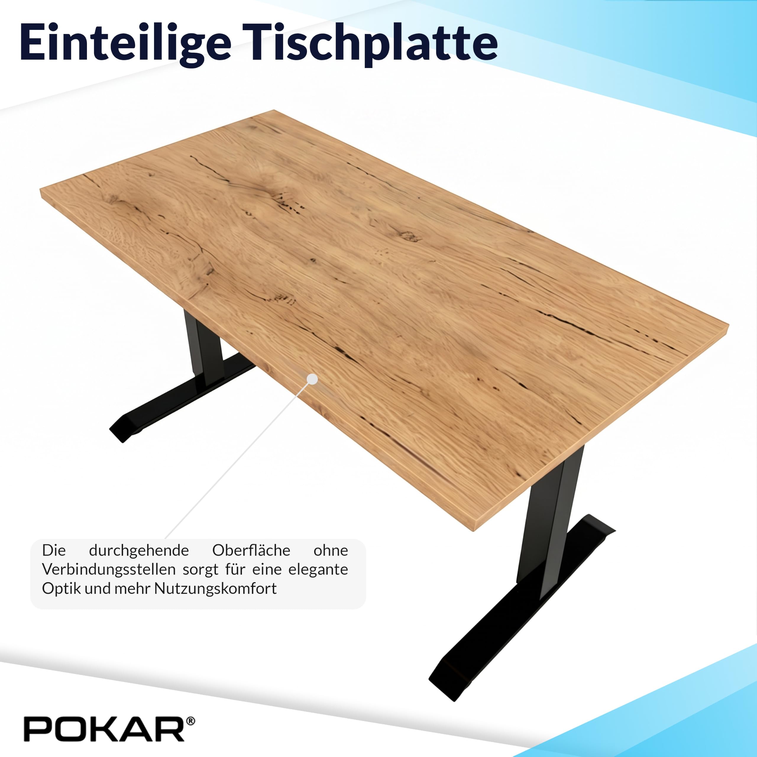 POKAR Höhenverstellbarer Schreibtisch Elektrisch 120x80 cm | Massive 25mm Platte | Memory-Panel mit USB-C und USB-A | Steh-Sitz-Tisch für Home Office | Gestell Schwarz, Platte Sonoma Eiche