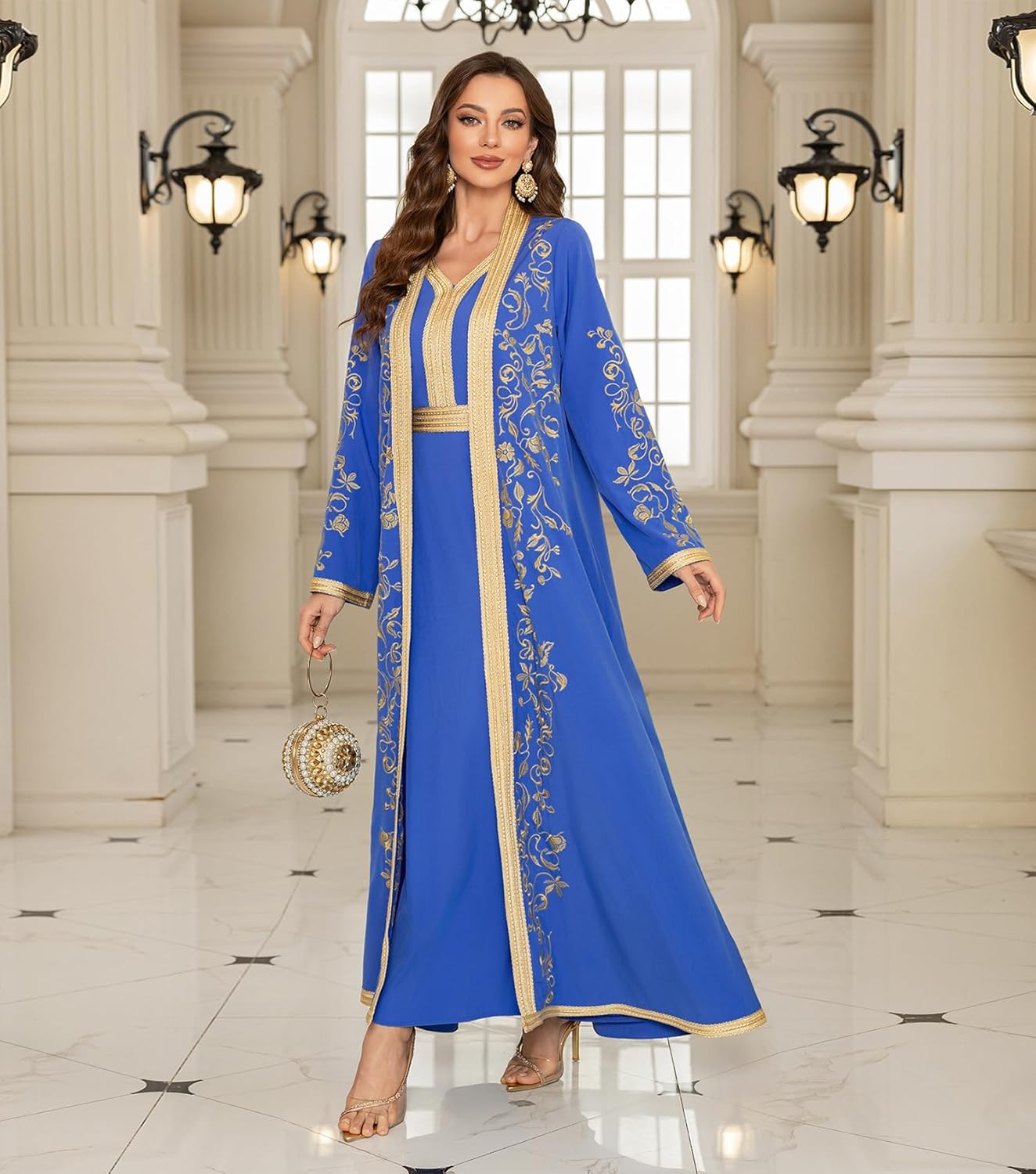 Embroidery Abayas for Women Muslim Moroccan Floral Maxi Kaftan Dress Arabic Islamic Dubai Robe Ramadan Prayer Clothes - Image 5