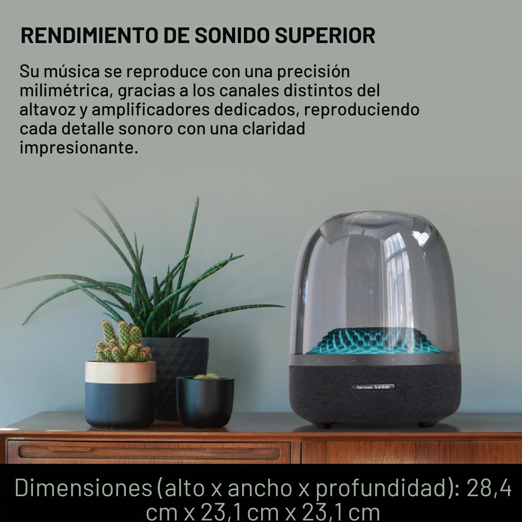 Harman Kardon Aura Studio 4, altavoz Bluetooth para casa, con cúpula transparente, iluminación ambiental con cinco patrones de efecto diamante, sonido potente, negro