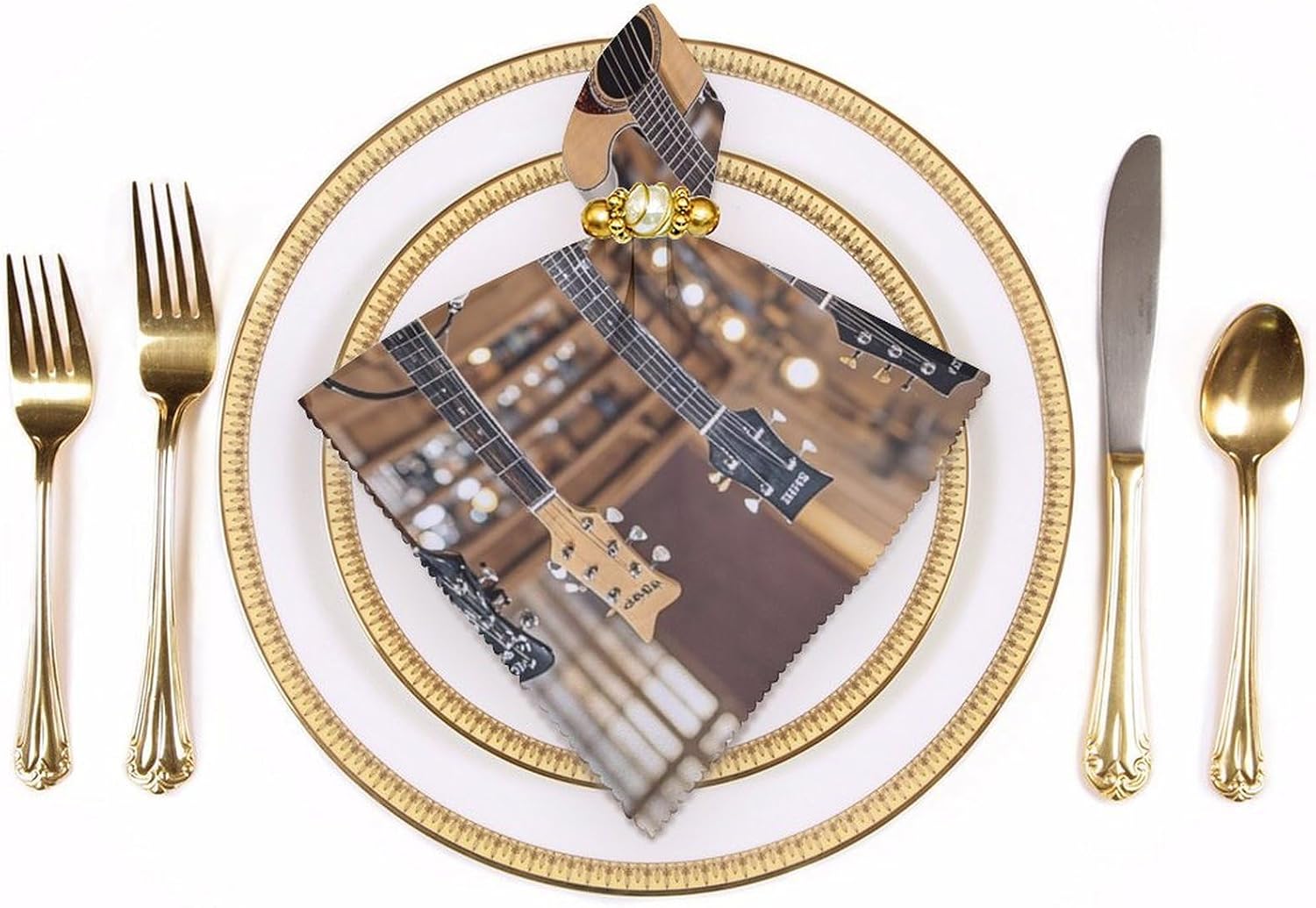Guitar Bass Music Musical Instruments Cloth Napkin 18"X 18" Set of 4 Washable Reusable Polyester Napkin Kitchen Print Dinner Napkins Rustic for Everyday Party Wedding Table Home Holiday Decor image 3