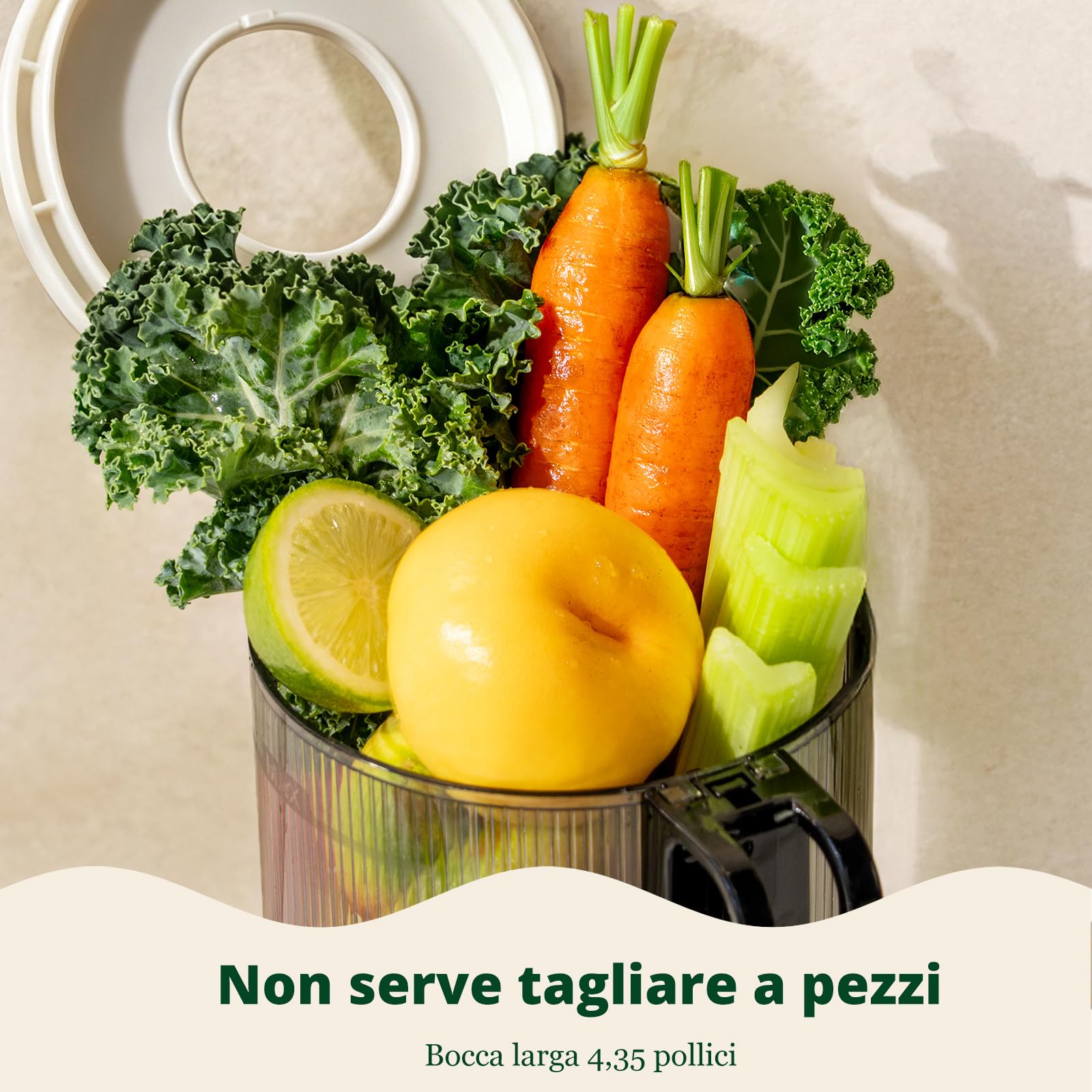 LINKChef Estrattore di succo per frutta e verdura, apertura 115 mm, 1,2 L, 200 W, slow juicer machine per frutta e verdura intere, senza BPA, facile da smontare e pulire, ricette incluse,verde chiaro