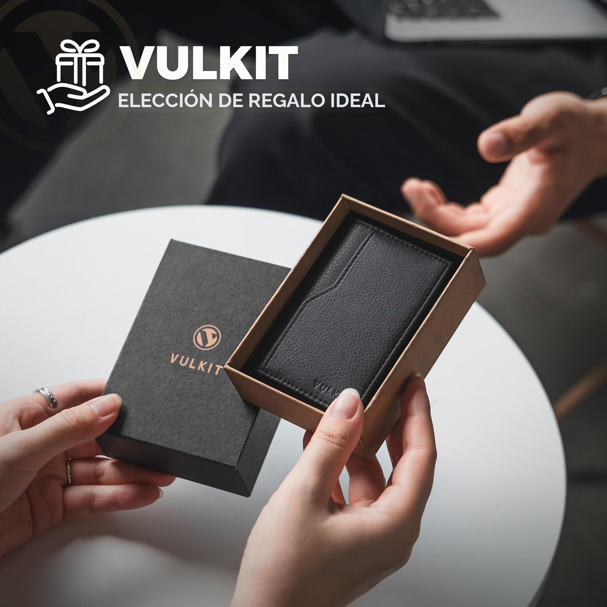 VULKIT Tarjetero con Doble Ventana de Identificación Cartera de Cuero Cartera con Bloqueo RFID Cartera de Tarjeta Emergente Automática para Tarjetas y Notas