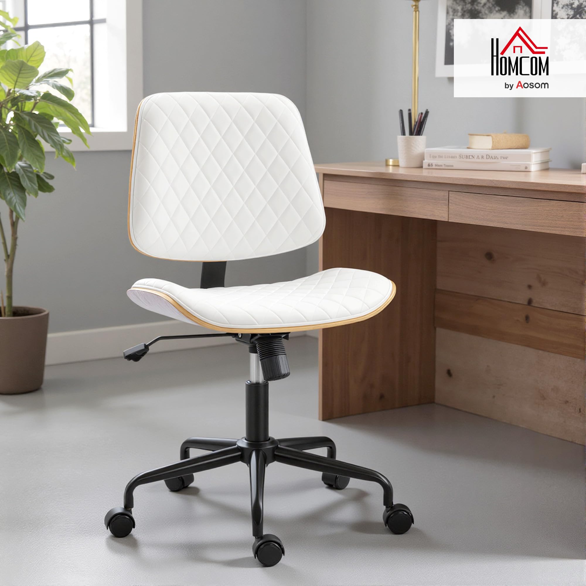 HOMCOM Silla de Escritorio sin Brazos Silla de Oficina Giratoria Blanco