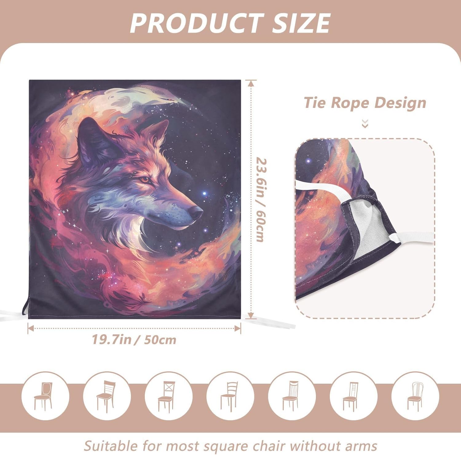 ALAZA Wolf in The Galaxy Chair Back Cover Set of 6, Washable Reusable Removable Chair Slipcovers Decorative Chair Cover for Home Kitchen Wedding Party
