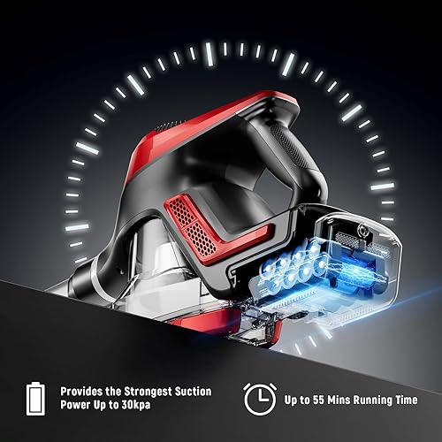 Miniatura 8 de Aspiradora inalámbrica, aspiradora doméstica de 30 Kpa, pantalla inteligente y taza de polvo de 1.5 L, tiempo de funcionamiento máximo de 55