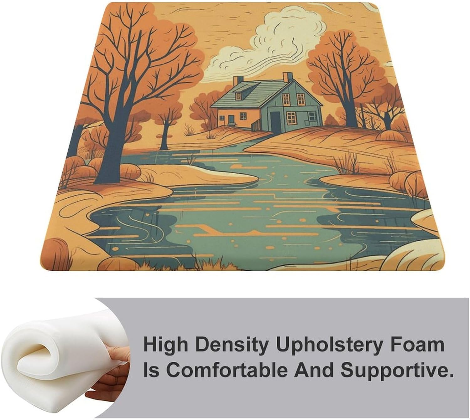 River in Front of House Degrees of Comfort Meditation Floor Pillow, Square Large Pillows Seating for Adults, Tufted Corduroy Cushions for Outdoor Yoga Tatami Fireplace Living Room 15x15 Inch