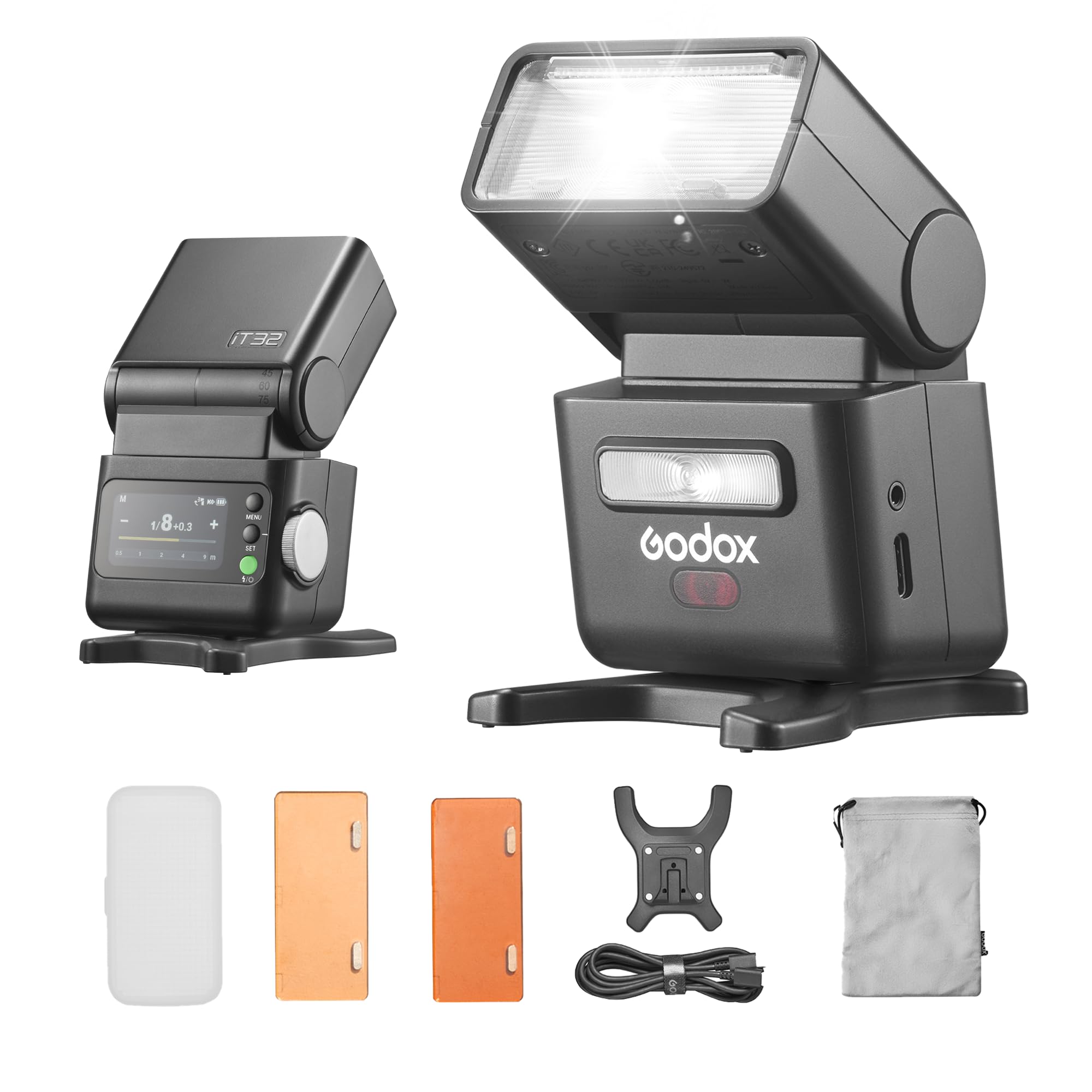 Godox iT32 TTL Kamerablitz mit Magnetischem Diffusor | iT32 Blitz mit 2.4G HSS 1/8000s GN18 Flash,Kompatibel mit Canon Nikon Sony Fujifilm Olympus Kameras