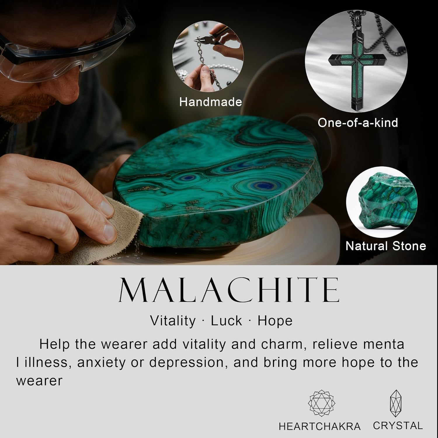 Cross Necklace for Men Turquoise/Malachite Cross Necklace with Adjustable Box Chain 24-26 Inches Christianity Jewelry Gifts Everyday Wear - Image 2