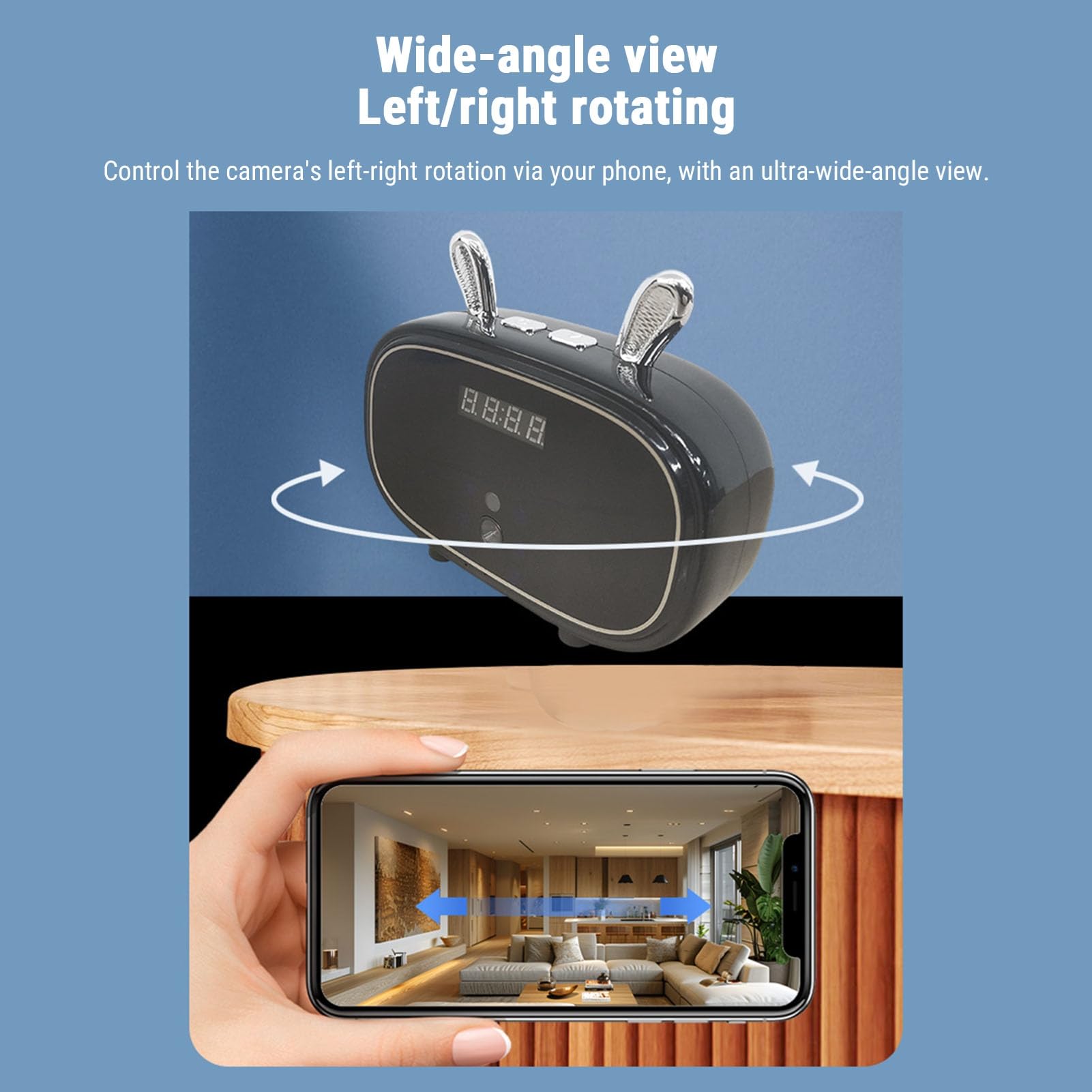 Cámara de Reloj Despertador WiFi FHD de 2,4 GHz, Altavoz de Seguridad Inteligente de Gran Angular de 130 con Rotación Panorámica, Alertas de Detección de Movimiento, Cámara de