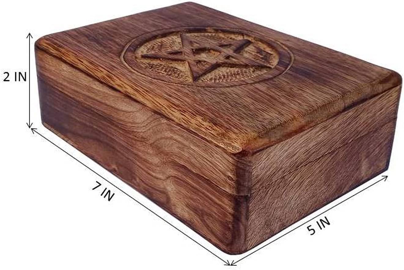 Purpledip Wooden Decorative Box 'North Star': Handcarved Intricate Design (12344)