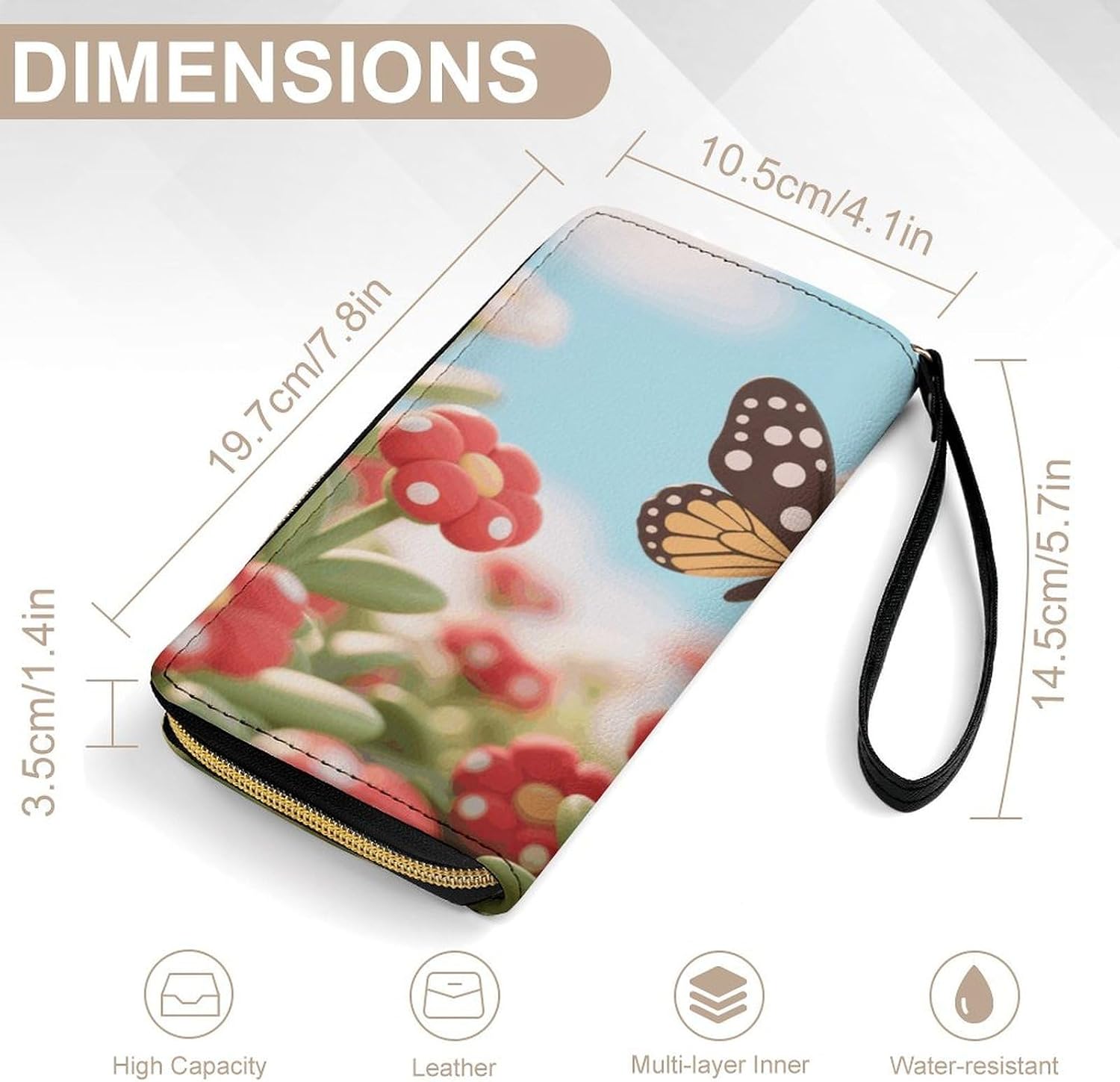 White - Dotted Butterfly PU Leather Stylish Wallet image 2
