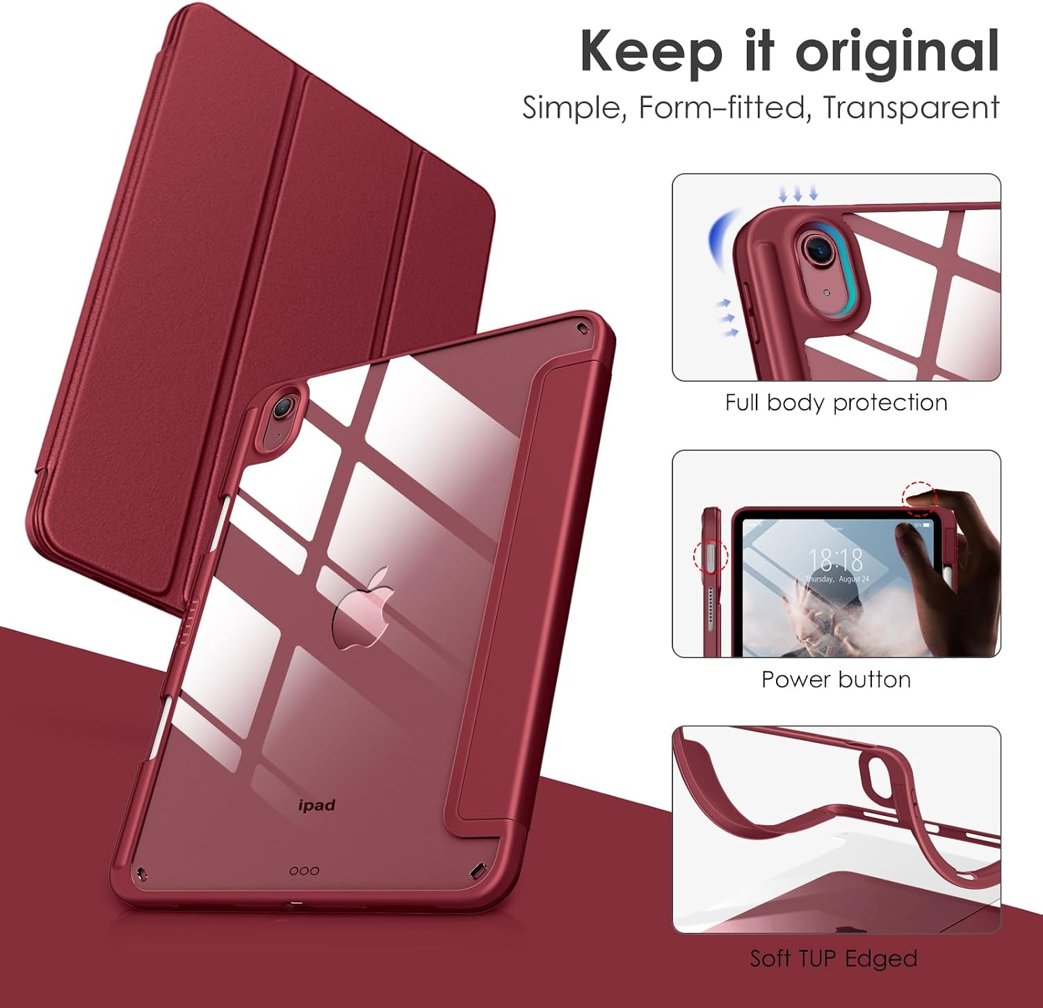 DTTOCASE iPad 10th Generation Clear Claret Case Bundle with Kickstand Protective Case-Pink image 4