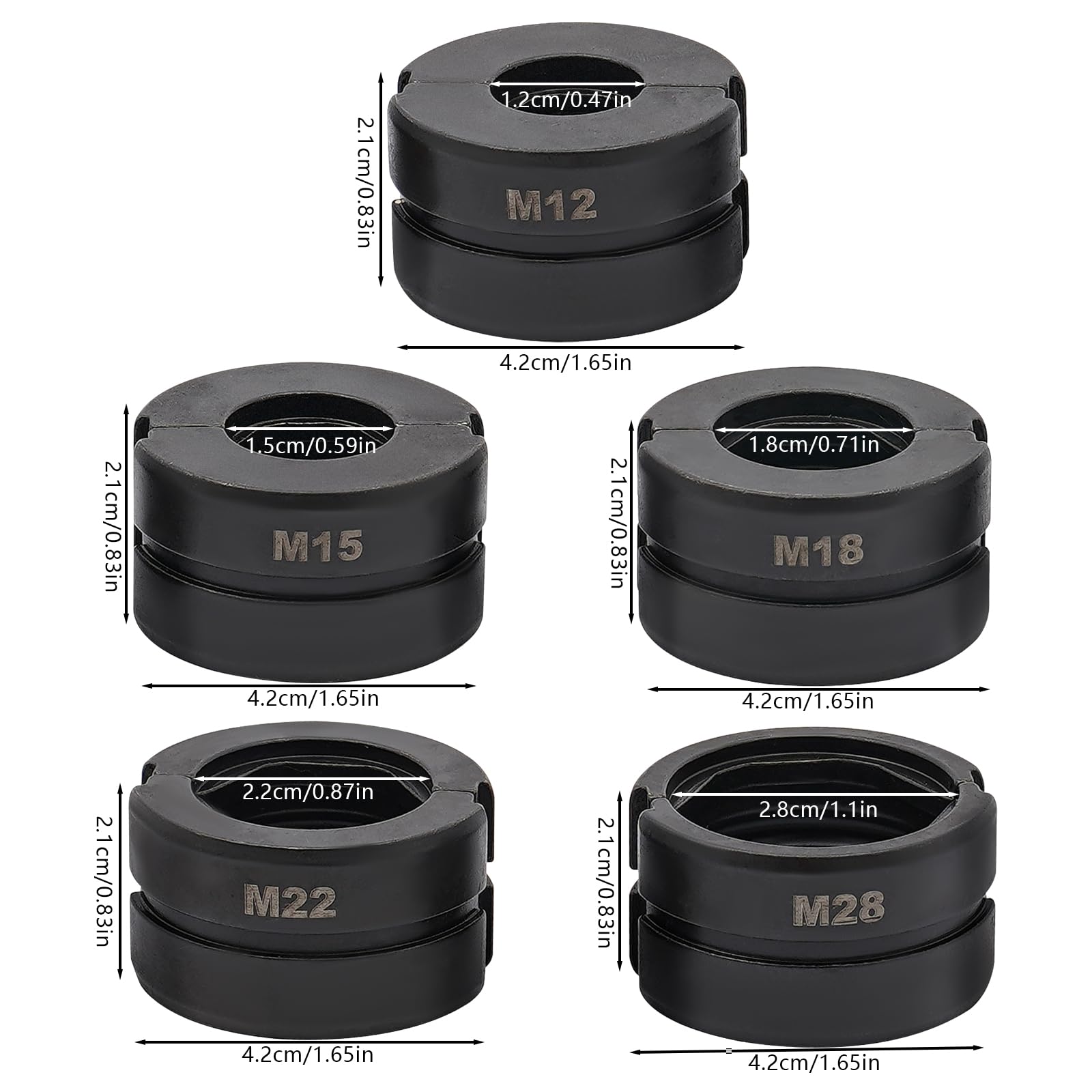 Mordaza de presión M12-M28 para herramientas de prensado, contorno M, diámetro interior 12 mm, 15 mm, 18 mm, 22 mm, 28 mm, para pinzas de presión manual, tubo de cobre, tubo de acero inoxidable C
