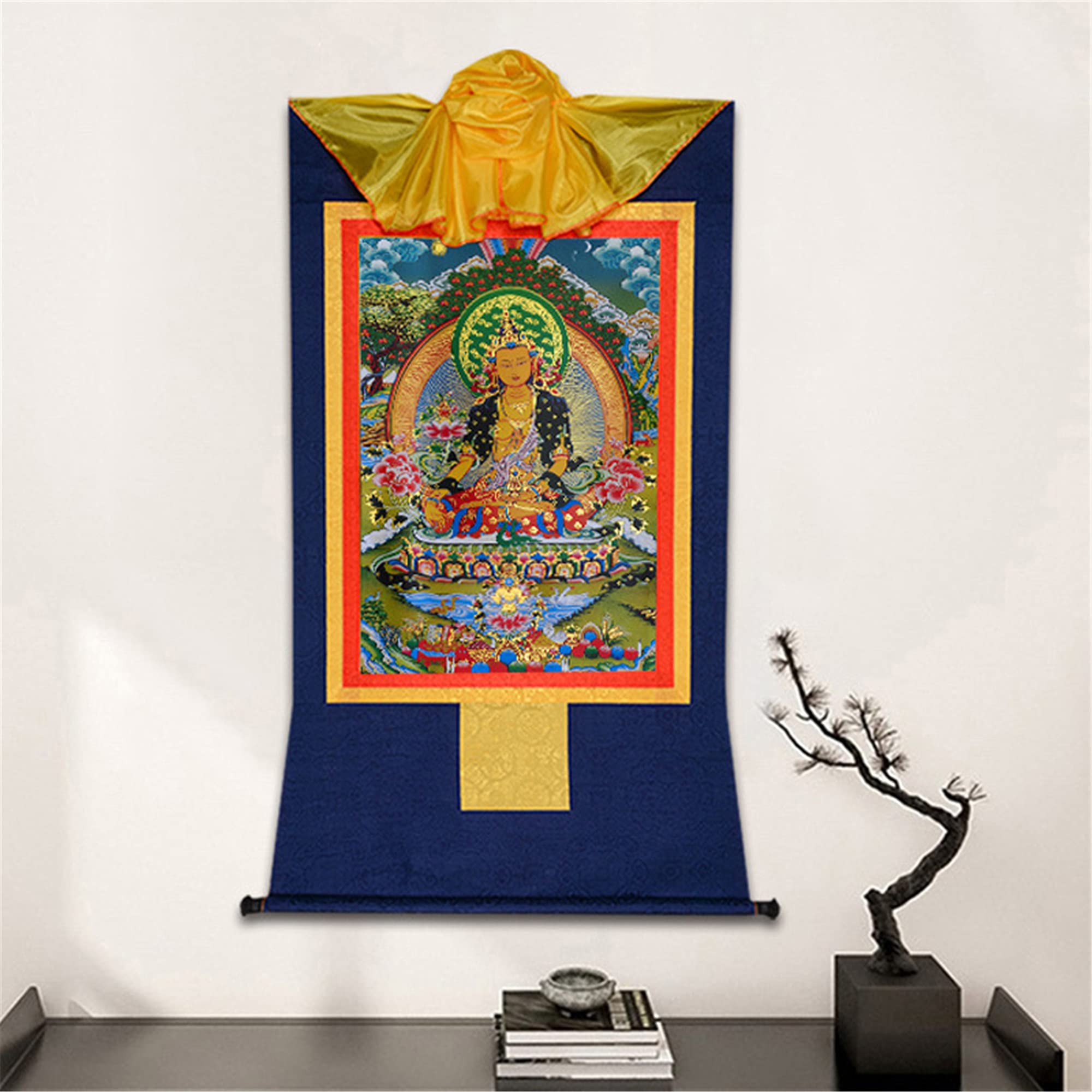 Gandhanra Thangka Tibetische Wandbehang,Ksitigarbha Thangka,Heißgeprägter Buddha Wandteppich für Zen Wohnkultur, Meditation, Spirituelle Entspannung und Ruhe