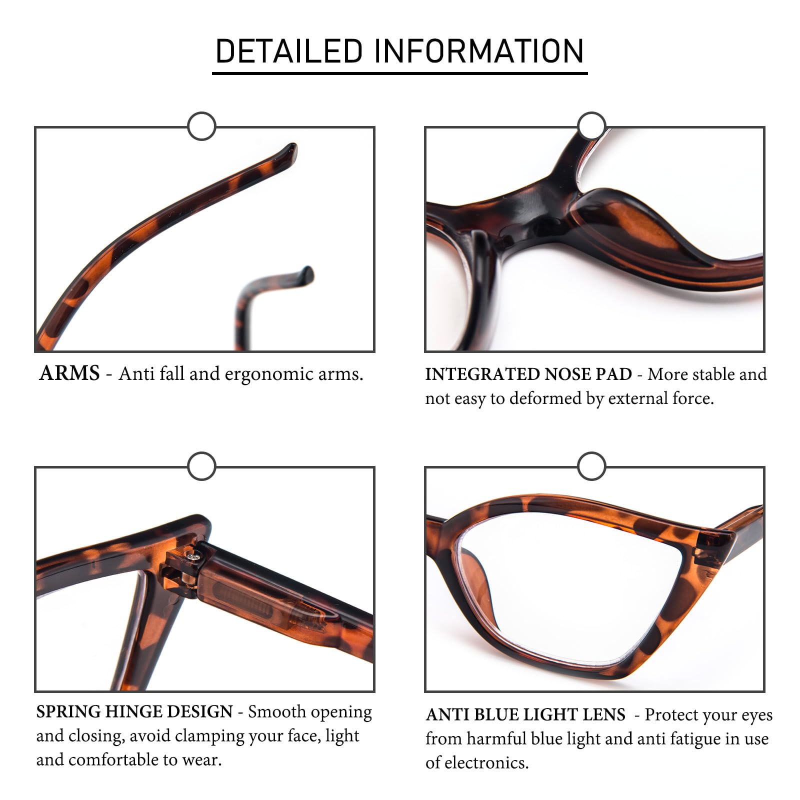 KoKoBin 3 Pack Cat Eye Reading Glasses for Women Blue Light Blocking Eyeglasses Retro Comfortable Readers With Spring Hinges - 5