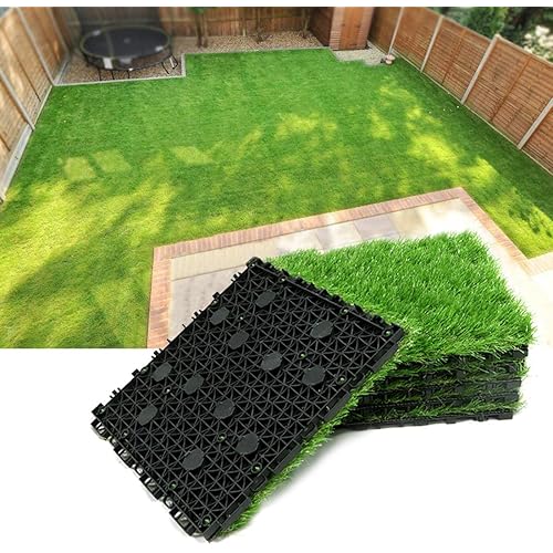 PROGOAL Artificial Grass Turf Tile Fake Grass Flooring Mat Interlocking Self-draining 12''x12'', 1.7'' Height (1.38in Grass)