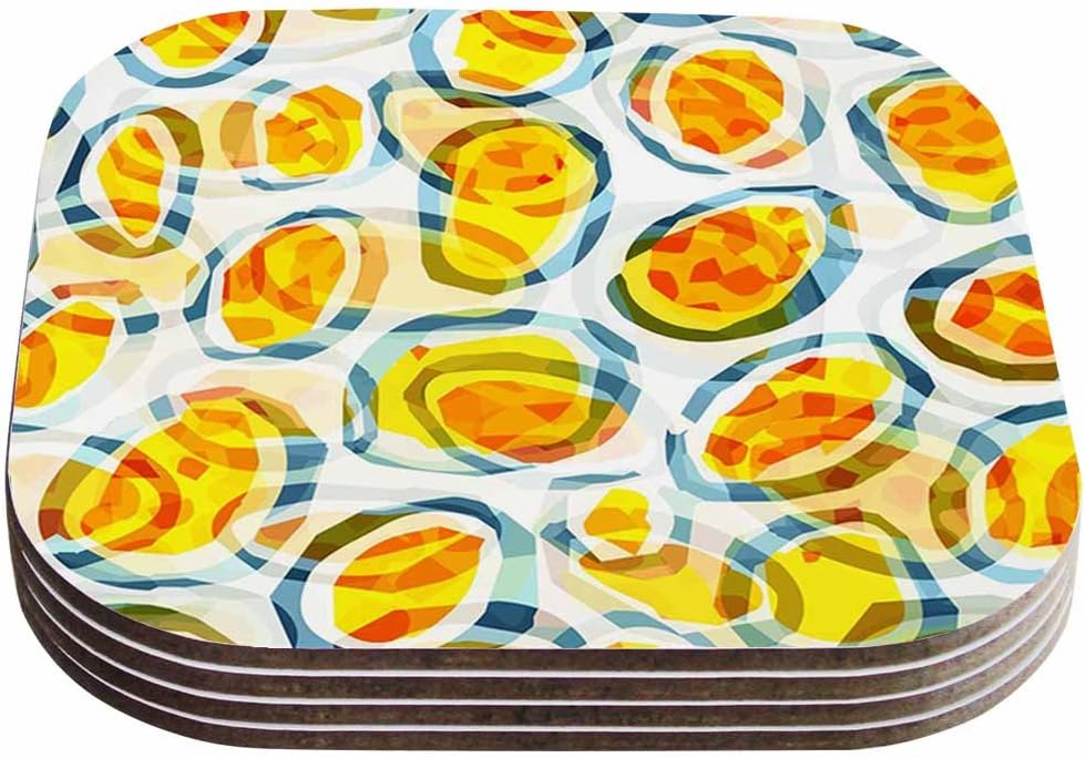 Kess InHouseMatthias Hennig"Sunny Places Yellow Pattern" Coasters (Set of 4), 4 x 4", Multicolor