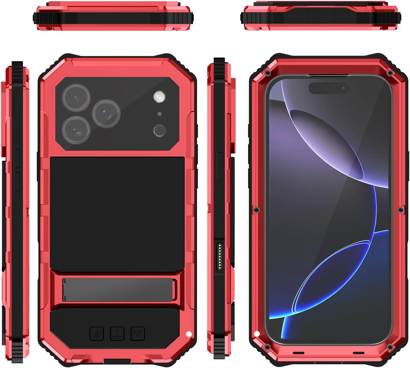 Lunivop for iPhone 17 Pro Case Heavy Duty with Built in Screen Protector Lens Protection Rugged Stand 360 Full Body Military Grade Metal Bumper Phone Cases Men Armor 17 Pro 6.3 2025 (Red)