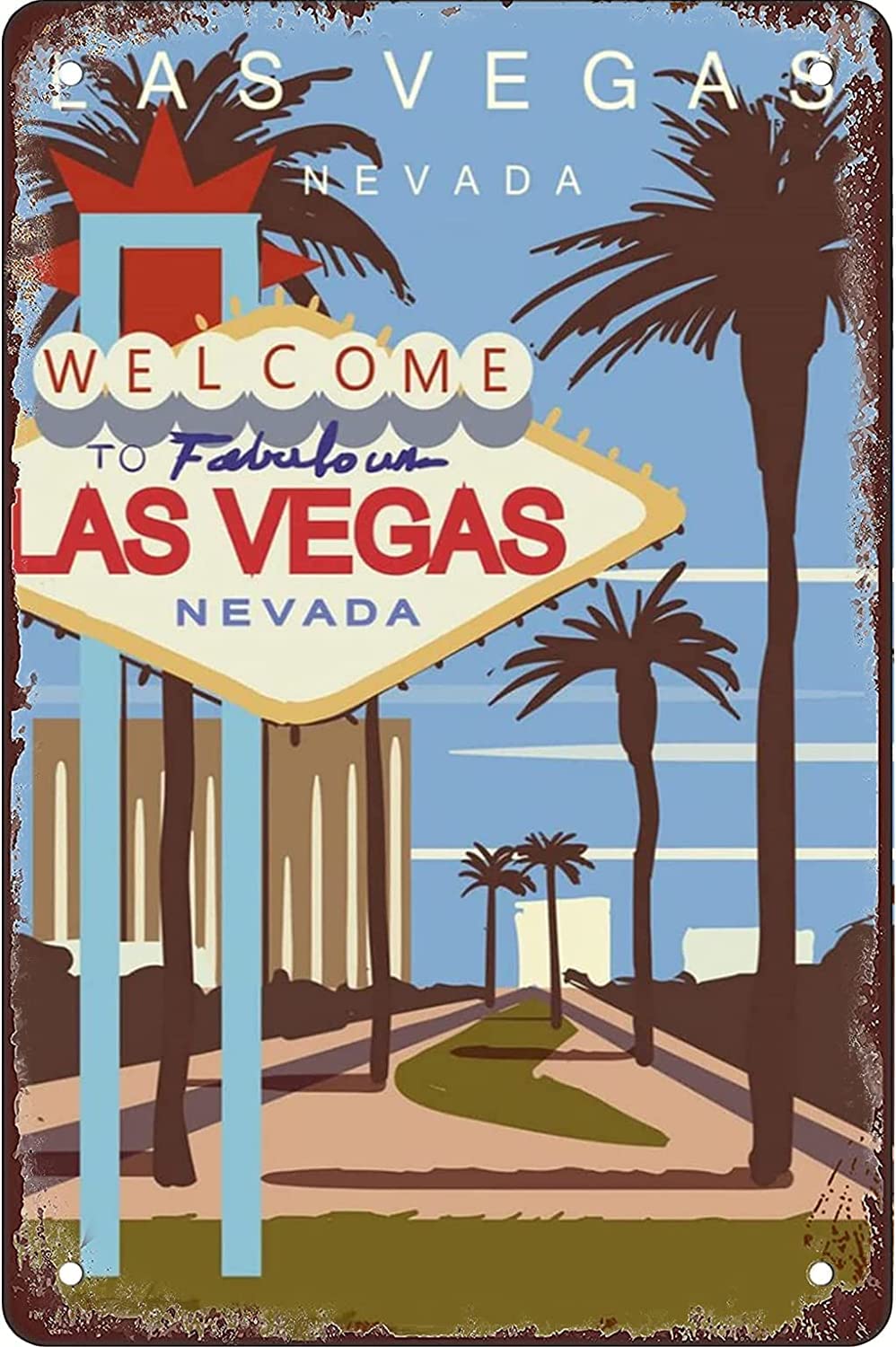 Azolid Funny Metal Tin Signs Las Vegas Vintage Bar Club Cave Home Kitchen Rustic Travel Metal Signs Wall Art Decor 14X20cm
