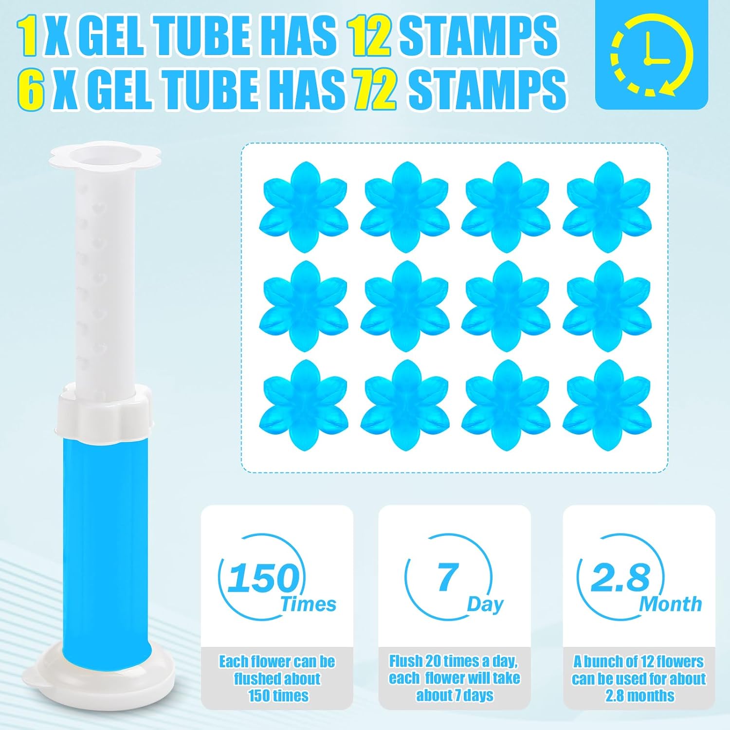 6 Pack Toilet Gel Stamp, 72 Stamps, Flowers Shaped,Toilet Bowl Cleaners