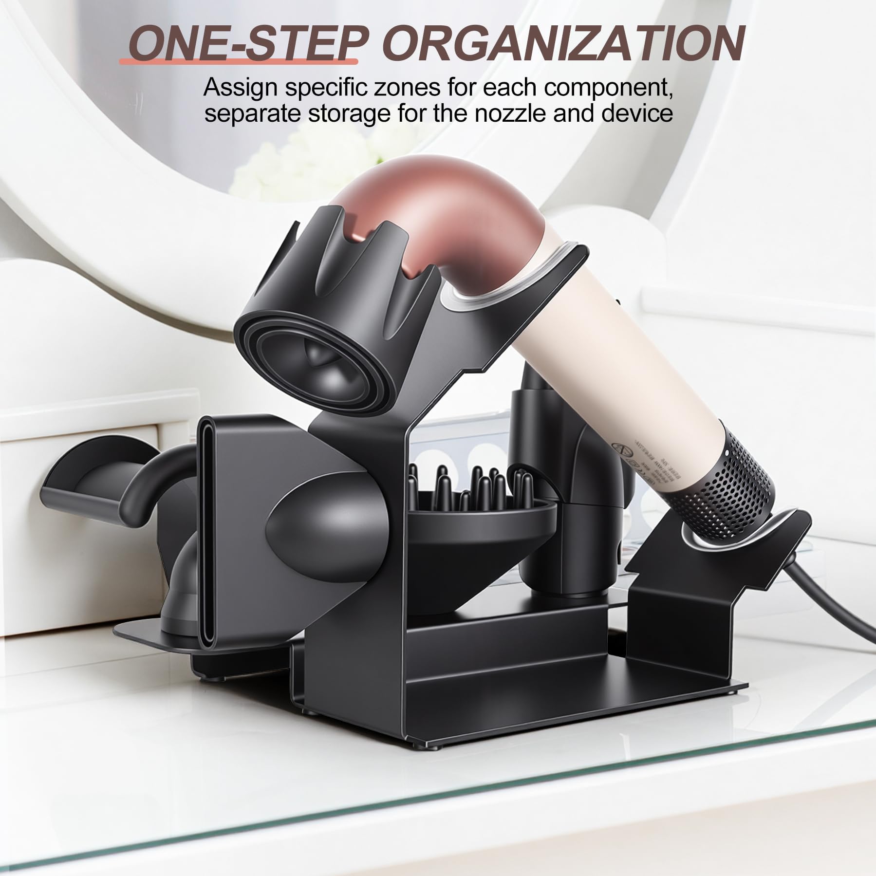 Affogato Haartrockner Ständer kompatibel mit Dyson Supersonic r, magnetischer Aufbewahrungsständer mit 4 Fächern für Arbeitsplatte, stabiler Metallhalter für Düsen & Diffusor Zubehör
