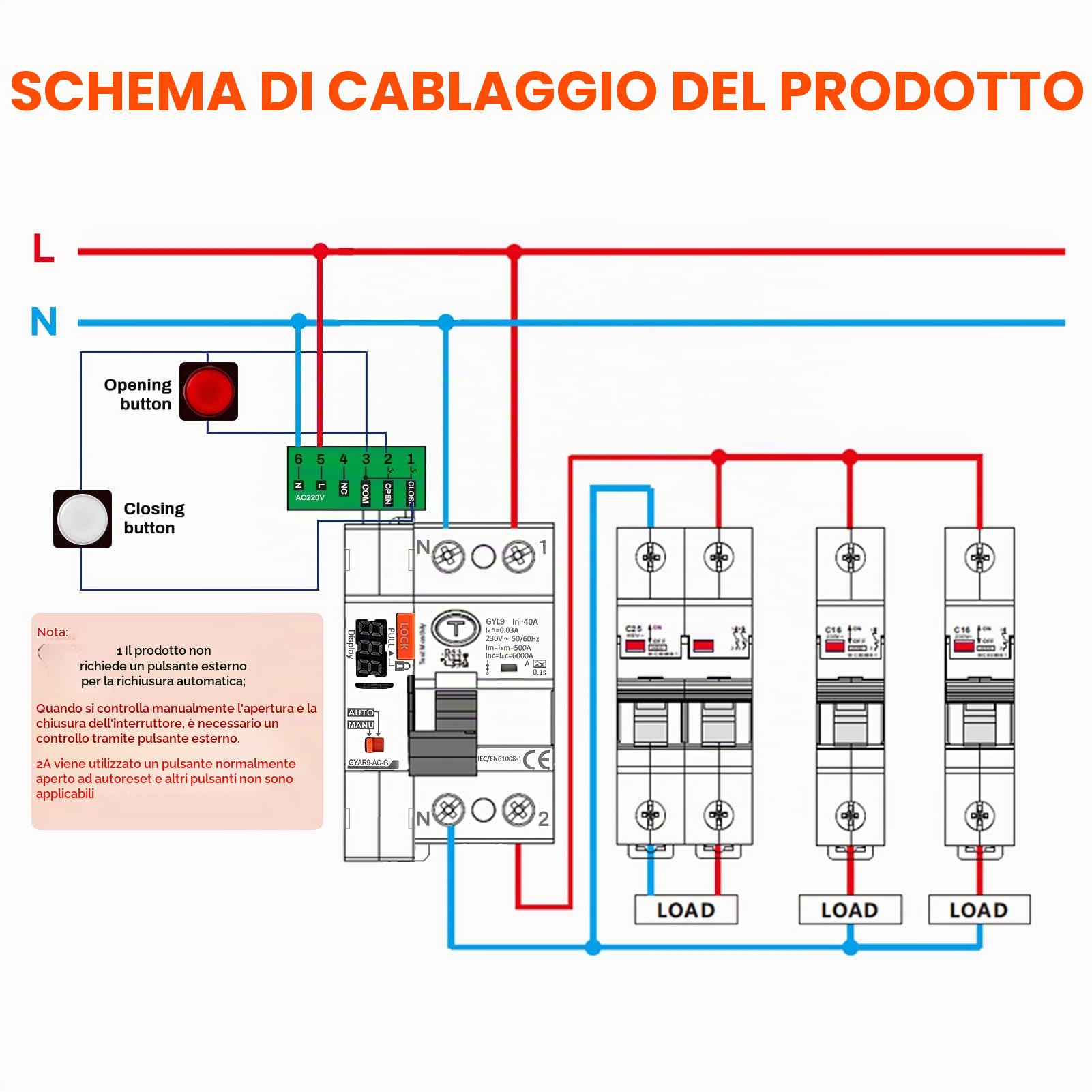 Jadeshay Interruttore Magnetotermico Differenziale,40A 30mA Salvavita con Riarmo Automatico Tipo A Differenziale Riarmo Automatico RCCB per Richiusura Automatica per Ripristinare Alimentazione