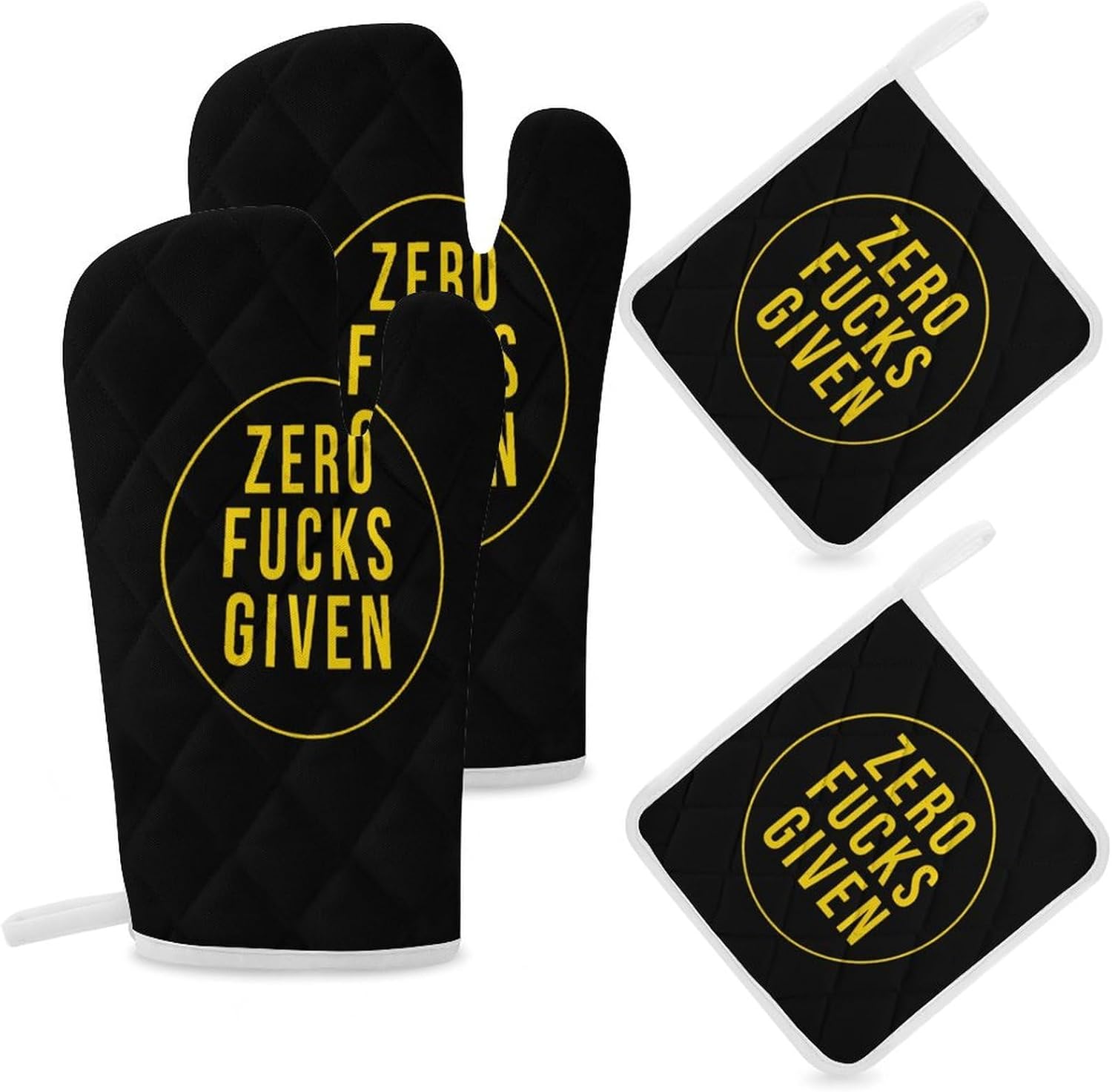 Zero Fcks Given Oven Mitts and Pot Holders 4Pcs Set Heat Resistant Cooking Mitts Hot Pads
