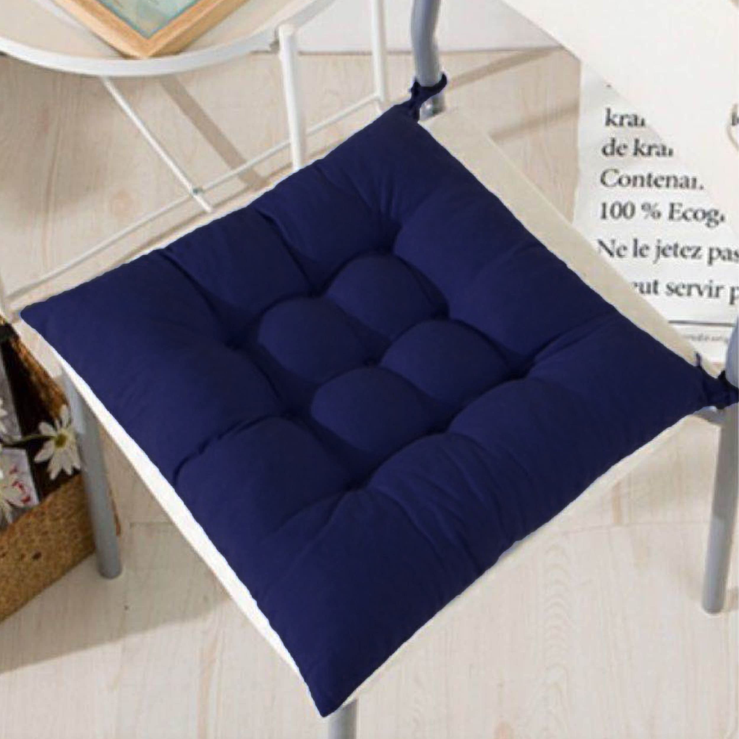 Coussins de chaise bleu marine lot de 6 avec nouettes pour cuisine et jardin