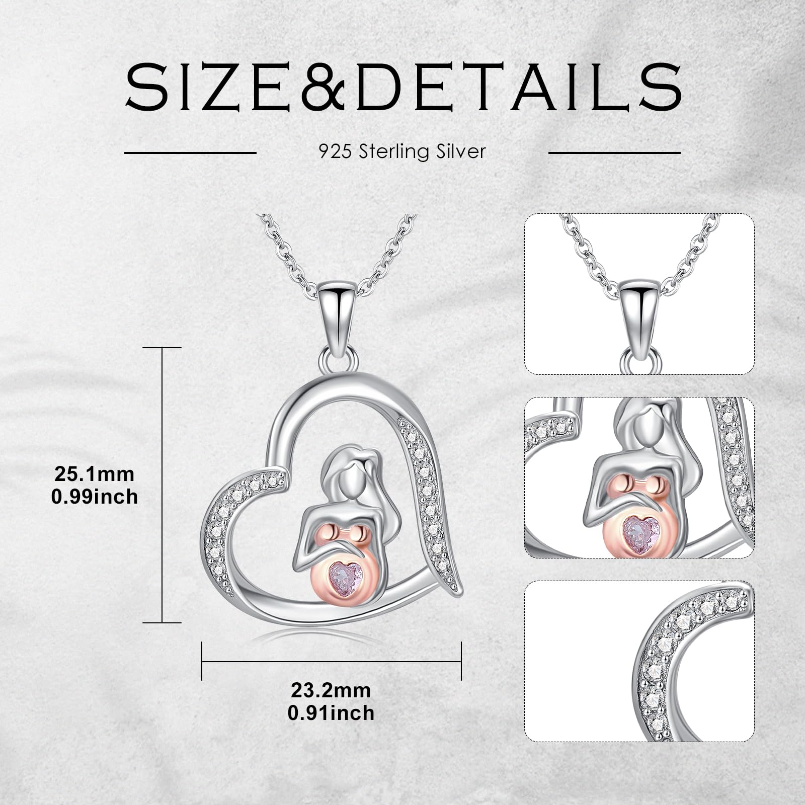Colgante de plata de ley 925 para mujer con colgante de embarazo para futura mamá, el mejor collar para futura mamá, con piedra natal, joyería de Acción de Gracias para madre