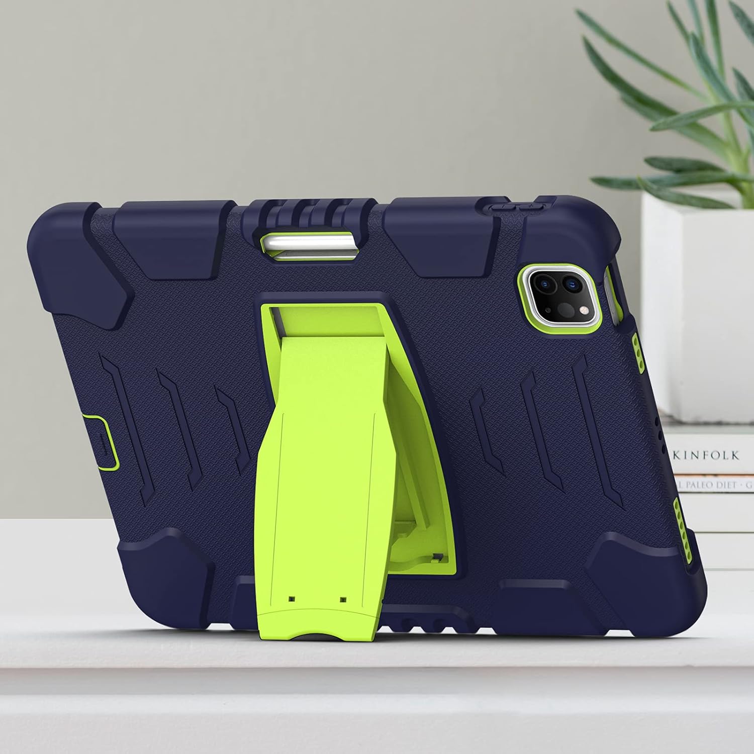 Shockproof Case for iPad Pro 11 inch 2021 (3rd Generation) Kids Case, Heavy Duty TPU Hybrid Full-Body Tablet Case with Kickstand,Navy Blue+Green