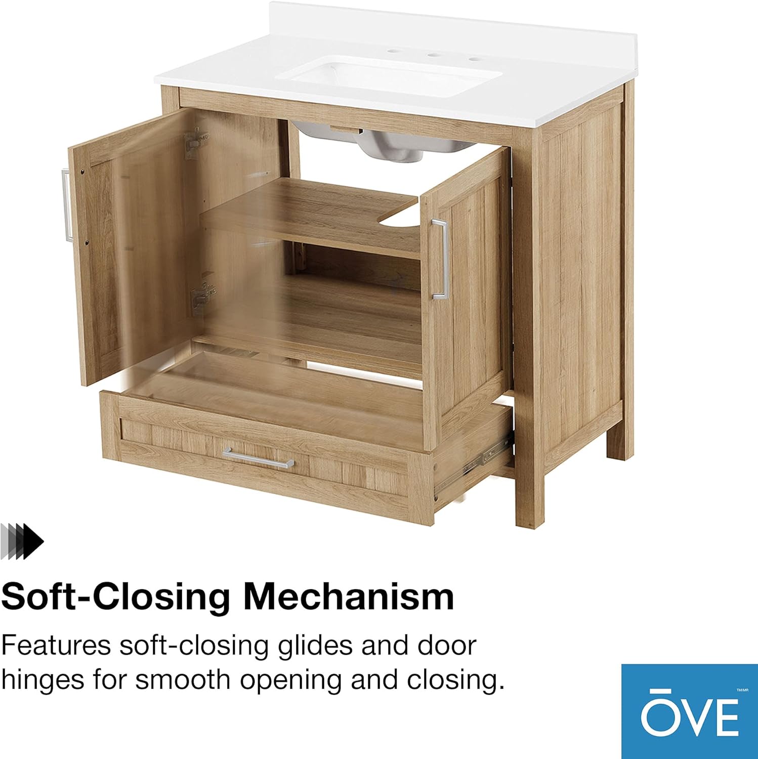 OVE Decors Kansas 36 in. W x 19 in. D x 34 in H Single Sink Bath Vanity in White Oak with White Engineered Stone Top