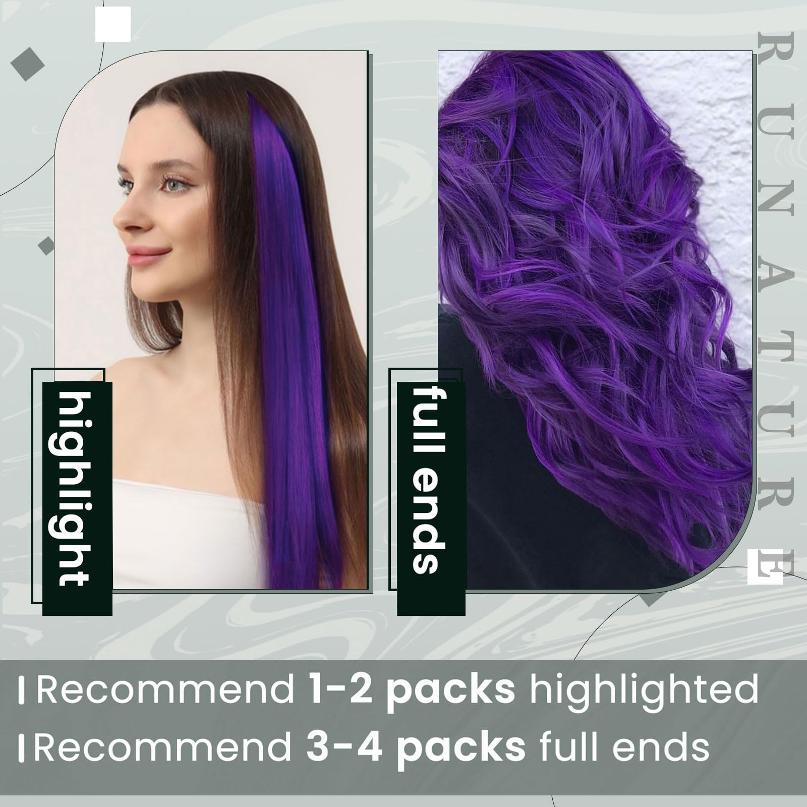 RUNATURE Extension Clip Capelli Veri 40cm 5pcs 25g Viola #Purple