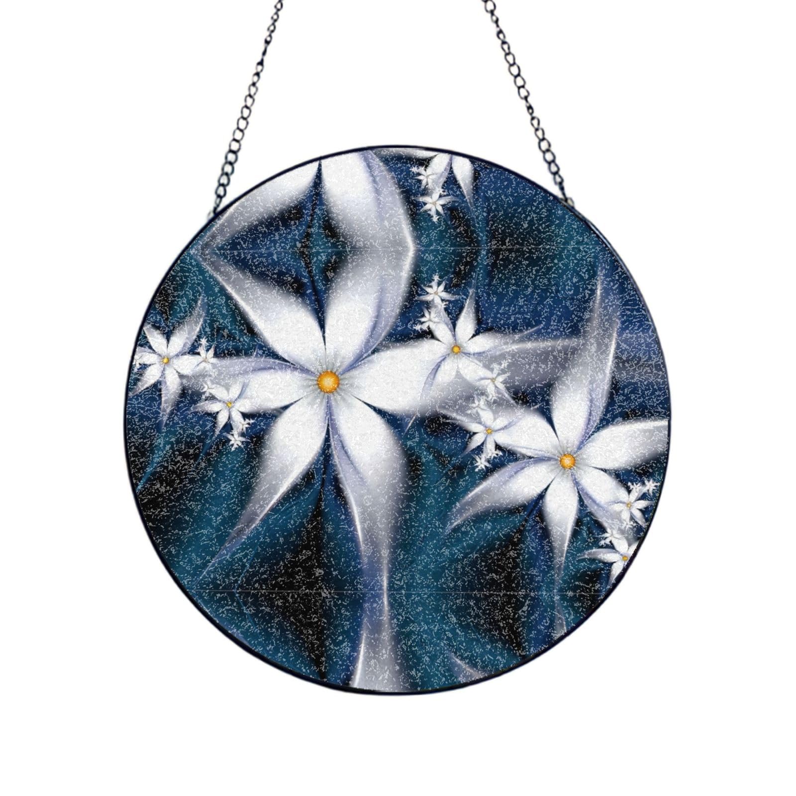 Phayah Artistic Daisy Floral Print Glass Window Hanging Sun Catchers Suncatcher Decor For Birthday For Home Garden Porch 12in（30cm）