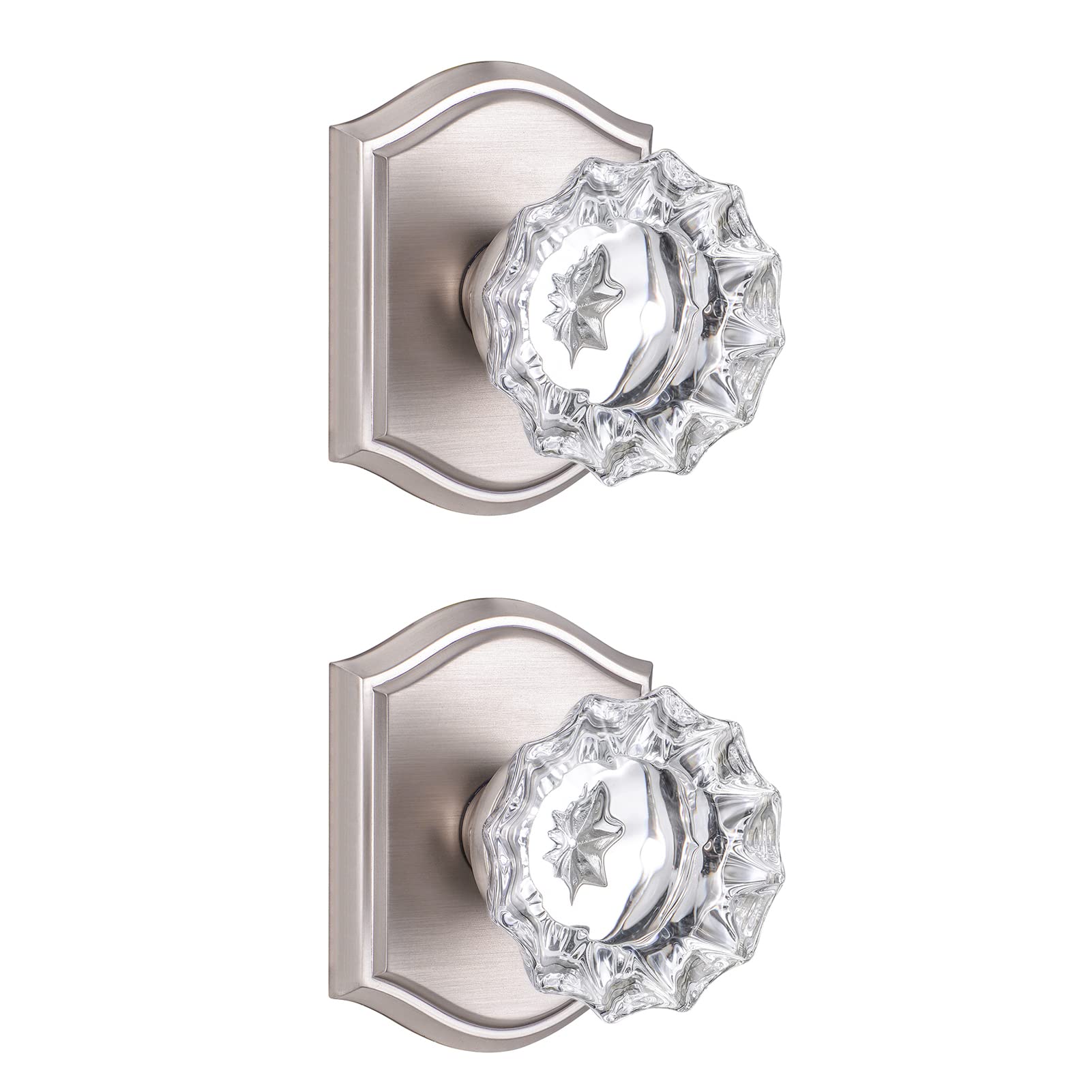 CLCTK 2 Pack Crystal Dummy Door Knobs, Non-Turning Single Side Dummy Door Knob, Brushed Nickel