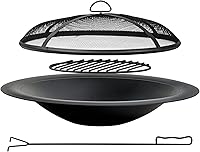 OutVue 35 Inch Steel Fire Pit Bowl with Spark Screen, Wood Grate & Poker - DIY Replacement for Backyard, Camping Fire Pits