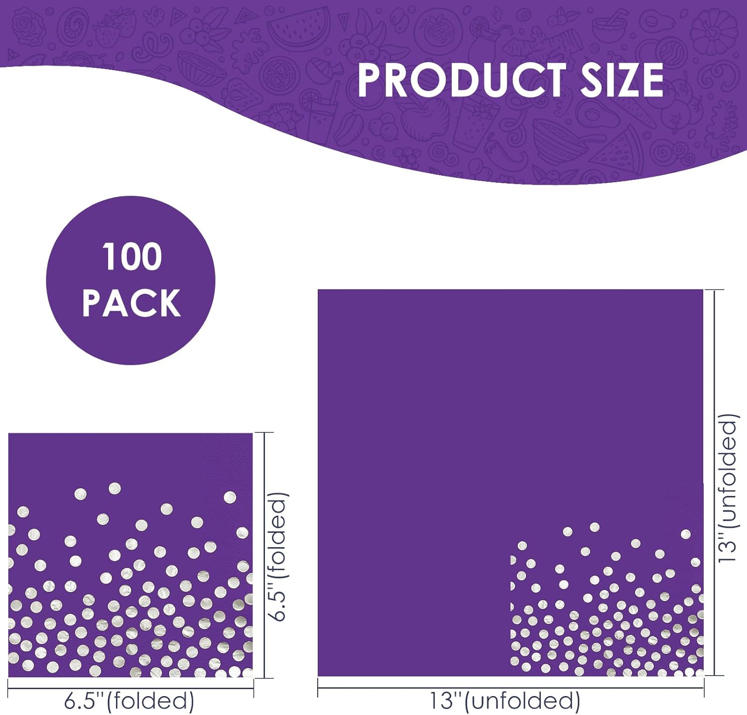 13 x 13 In Purple Cocktail Napkins,Purple and Silver Beverage Napkins,100 PCS Disposable Paper Napkins for Bar,Weddings,Birthday Party Supplies - Image 2