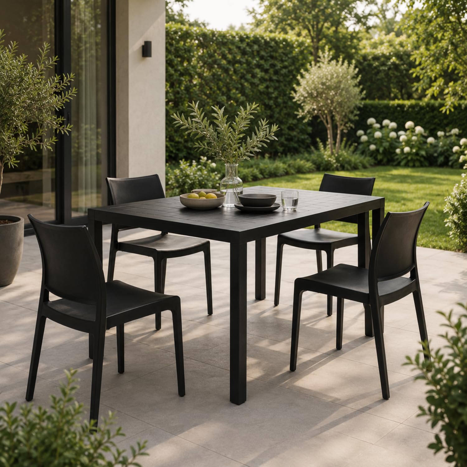 PALUPLUS Set 4 Sedie da Giardino in Polipropilene Antracite 47x48x80 cm Impilabile Senza Braccioli
