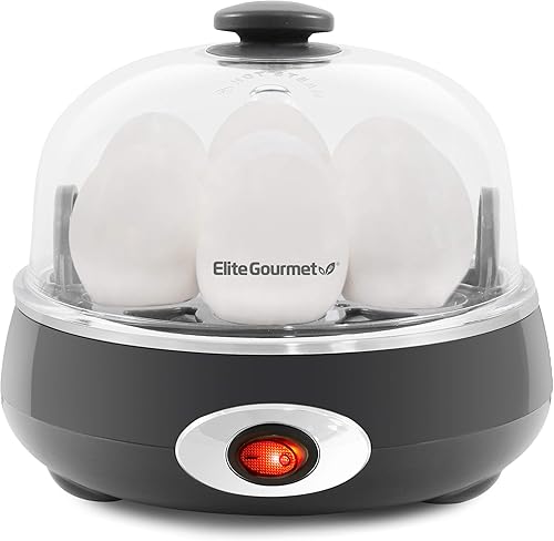 Elite Gourmet EGC007CHC# Cocedor Rápido de Huevos, 7 Huevos Hervidos Fáciles de Pelar, Duros, Medianos, Suaves, Escalfador, Máquina para Tortillas,