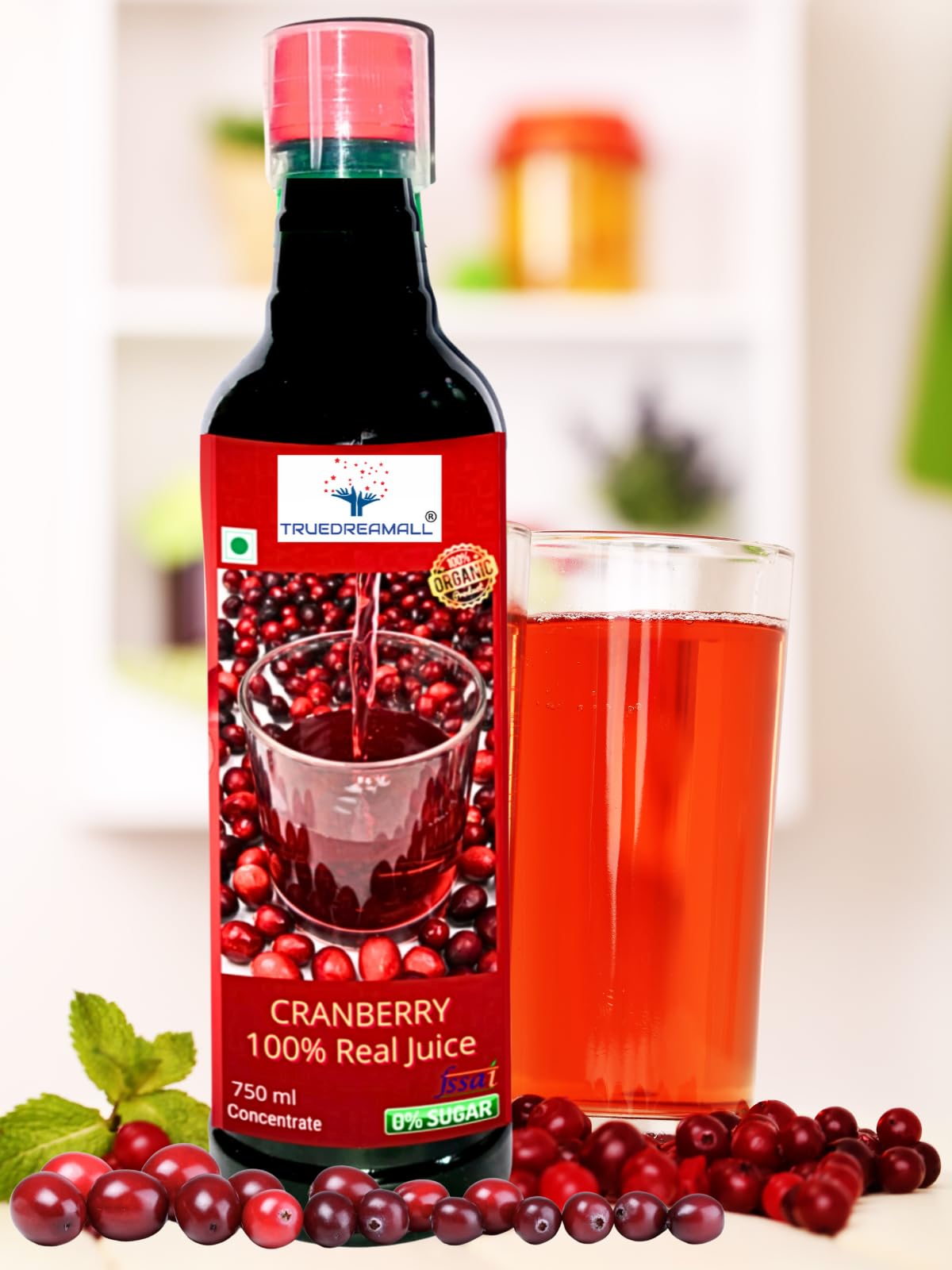 Truedreamall Cranberry Juice- Natural Immunity Booster enriched with Vitamin C | No added Sugar (750 ml) Concentrate Juice