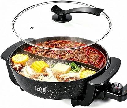 Electric Hot Pot with Divider, 6L Non-Stick Dual-Flavor Shabu Shabu Pot