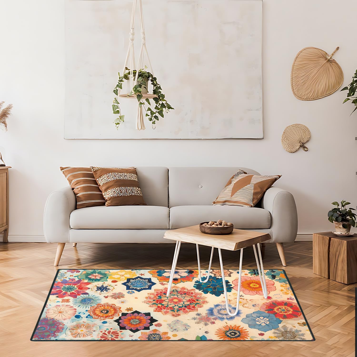 Floral Washable Entry Rug, 2x3 Small Rugs for Entryway Kitchen Bathroom Door Mat Indoor Entrance, Boho Carpet Carpet Non Slip Doormat Low Pile Flower Area Rugs (Floral-6, 3'x5')