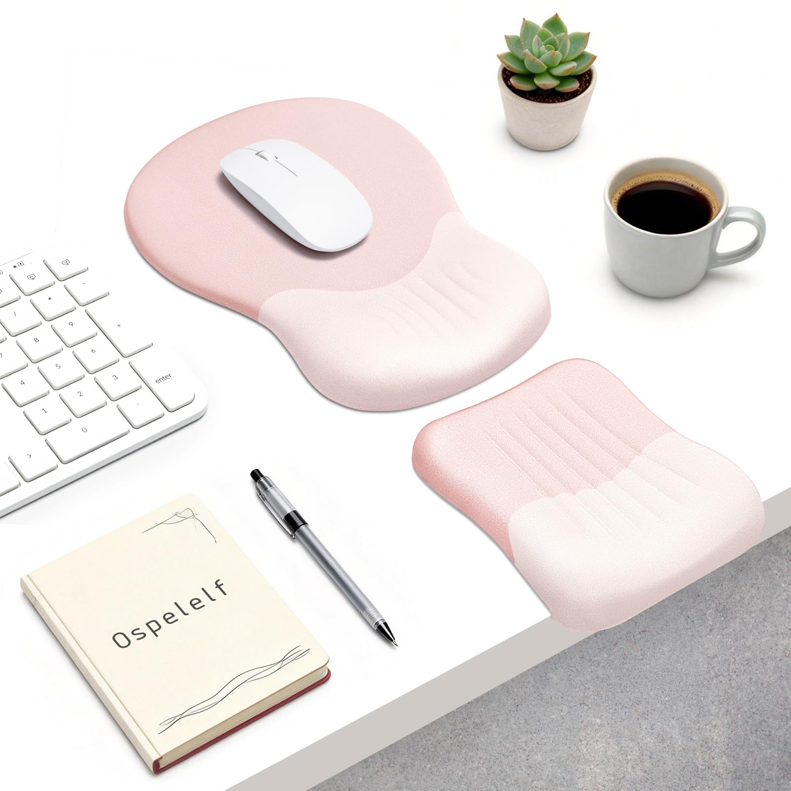 Ospelelf Mouse Pad with Wrist Rest Set Foam L-Shaped Desk Elbow Pad Ergonomic Desk Edge Cushion Anti-Slip Rubber