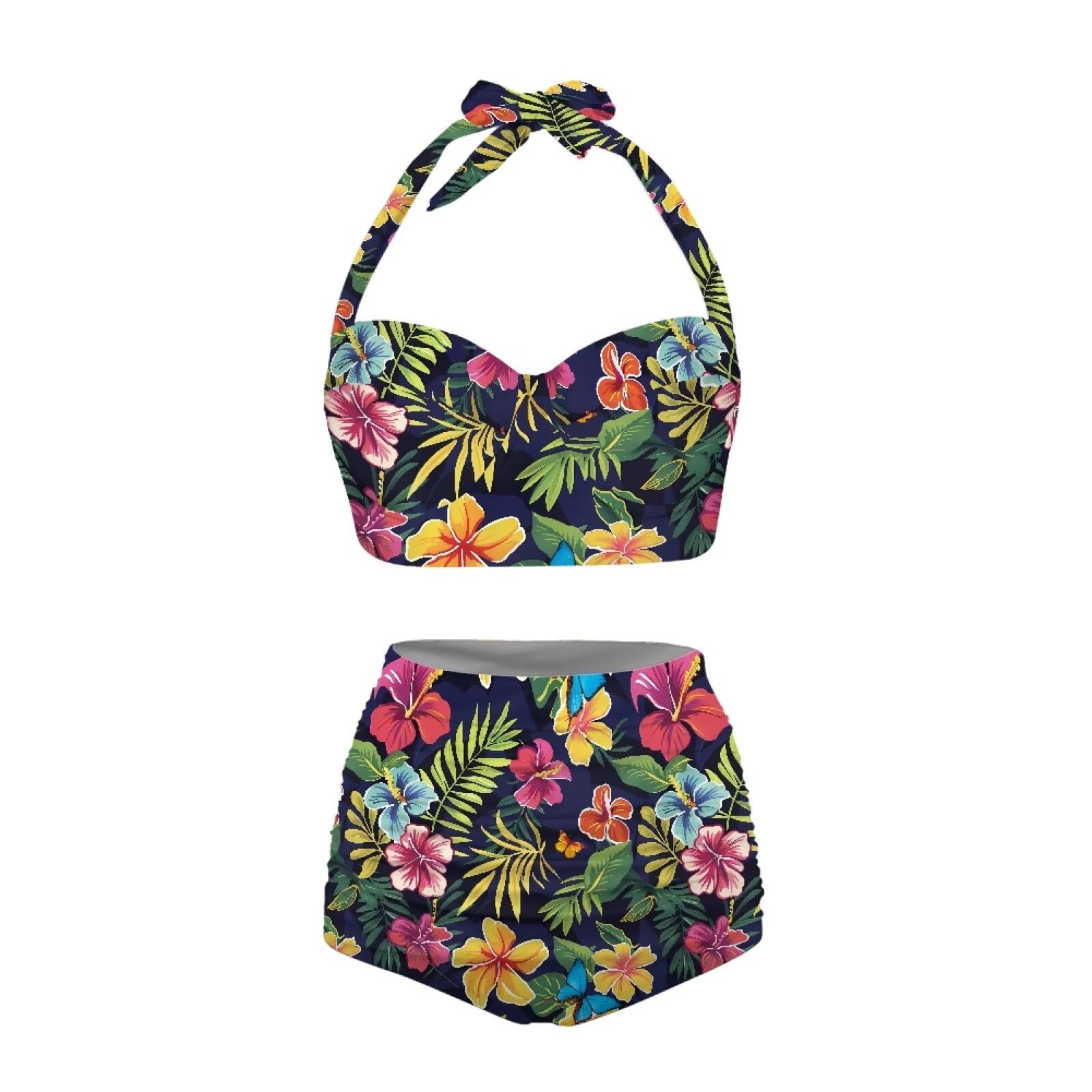 Biyejit Costumi da bagno da donna 2 pezzi controllo pancia bikini set donna vita alta costumi da bagno costumi da bagno morbido vestito estivo S-2XL