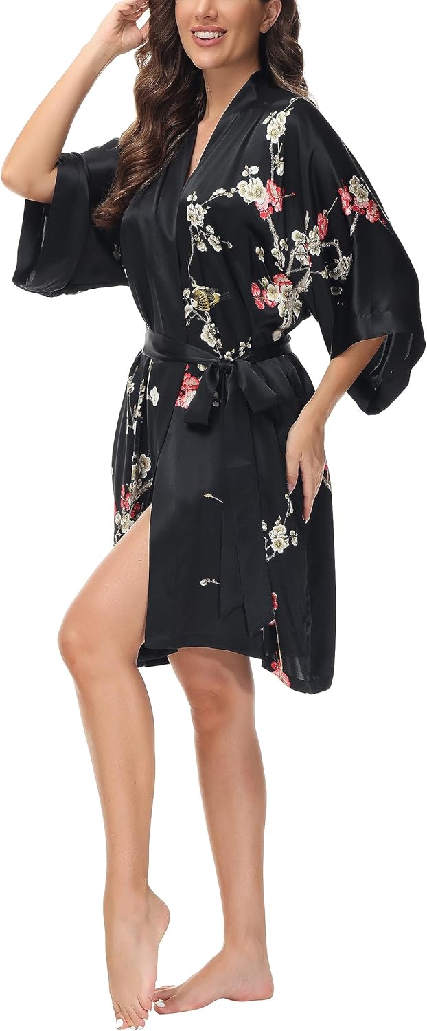 OSCAR ROSSA Women's Mulberry Silk Sleepwear 100% Silk Charmeuse Printed Short Robe Kimono - Image 4