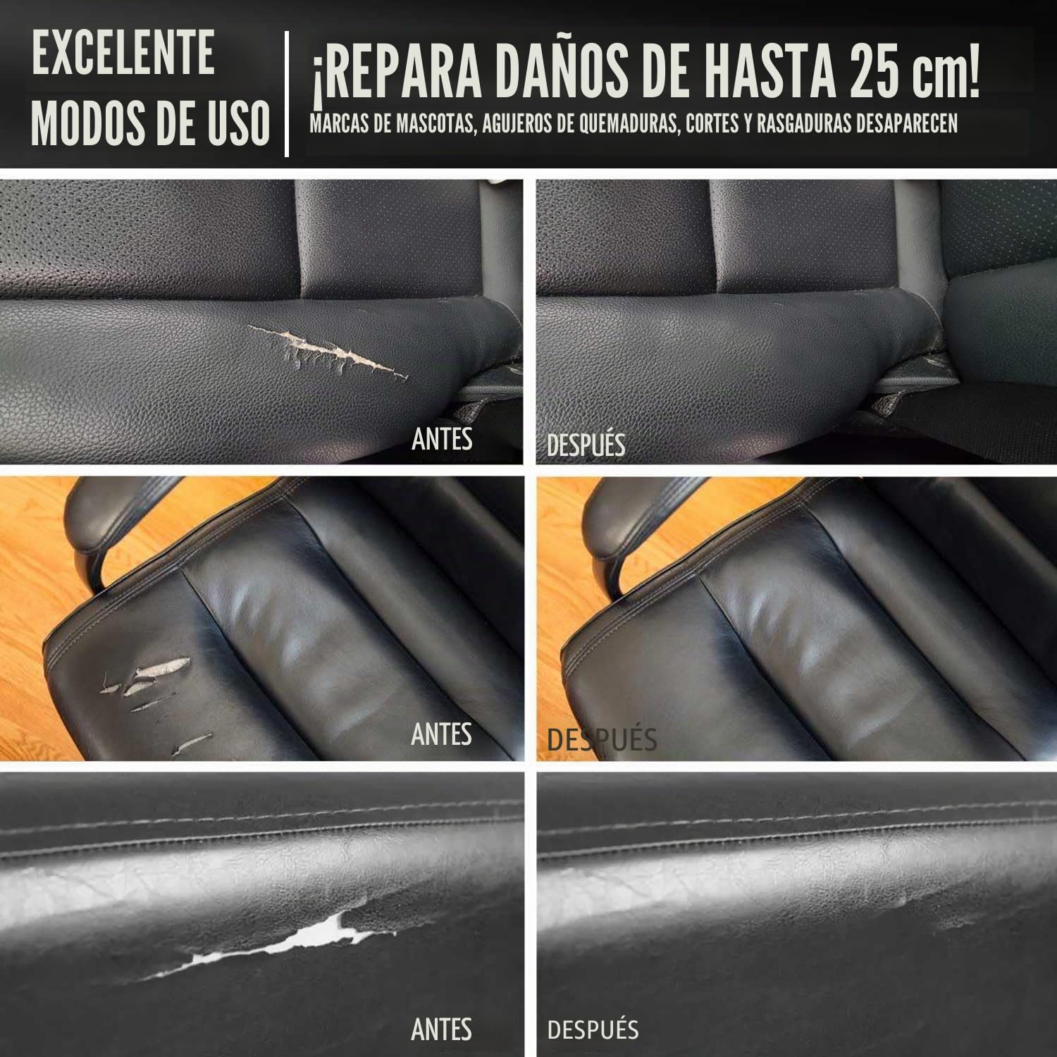ARCSSAI - Reparación de cuero negro y vinilo restaurador de sus muebles, asientos de coche, sofá, chaqueta, cartera, cinturón, zapatos, piel de poliuretano
