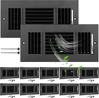 12 Pcs 10 x 4 Inch Ceiling Vent Covers for Home Sidewall and Ceiling 3 Way Vent Register for Sidewall Solid Steel Manual Adjuster Air Home Bathroom Toilet Office (Black)