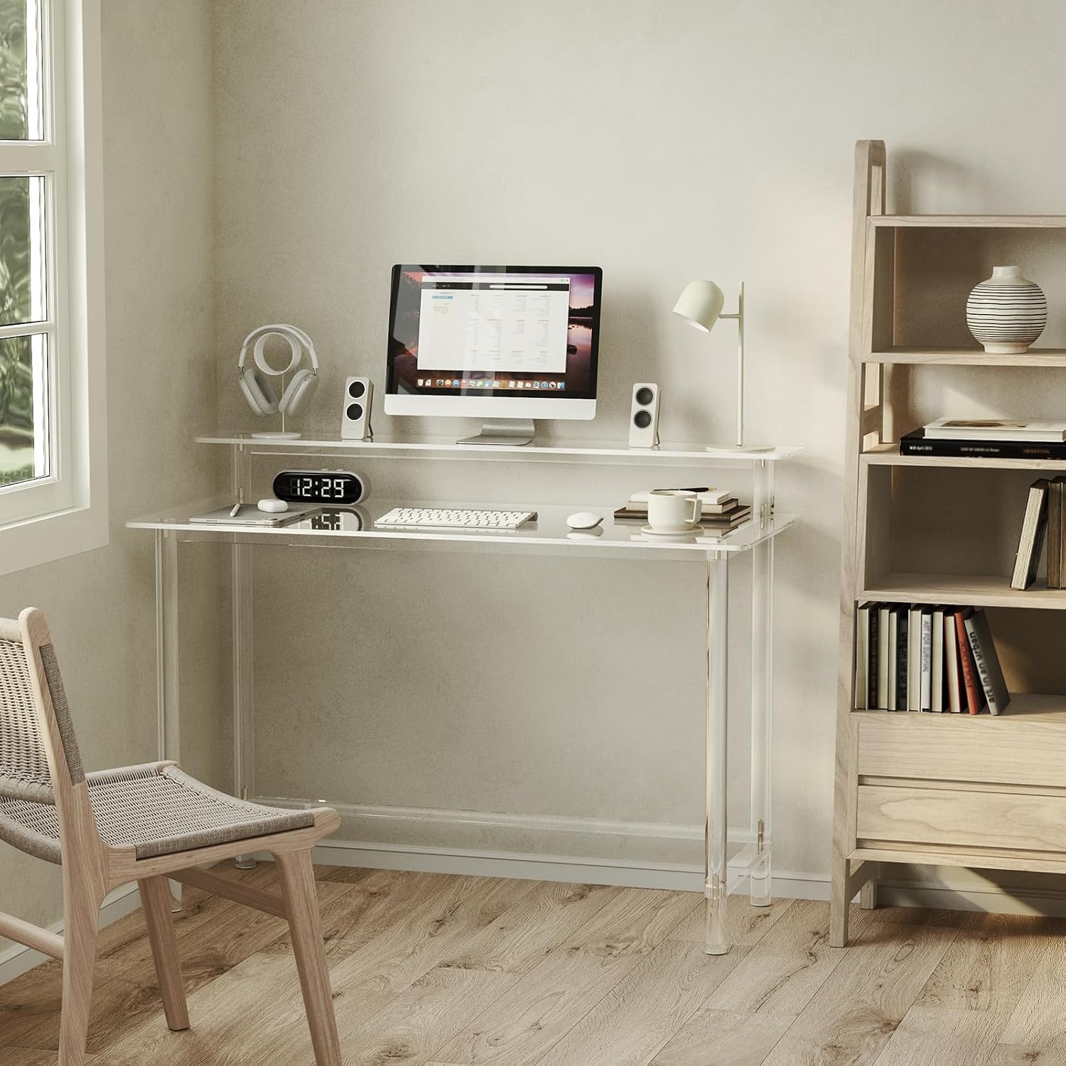 Eglaf Acrylic Desk - 47.2" L x 19.7'' W x 34.5" H - Modern Home Office Desk with Monitor Stand - Clear Desk Computer Desk Writing Table for Office, Living Room, Bedroom